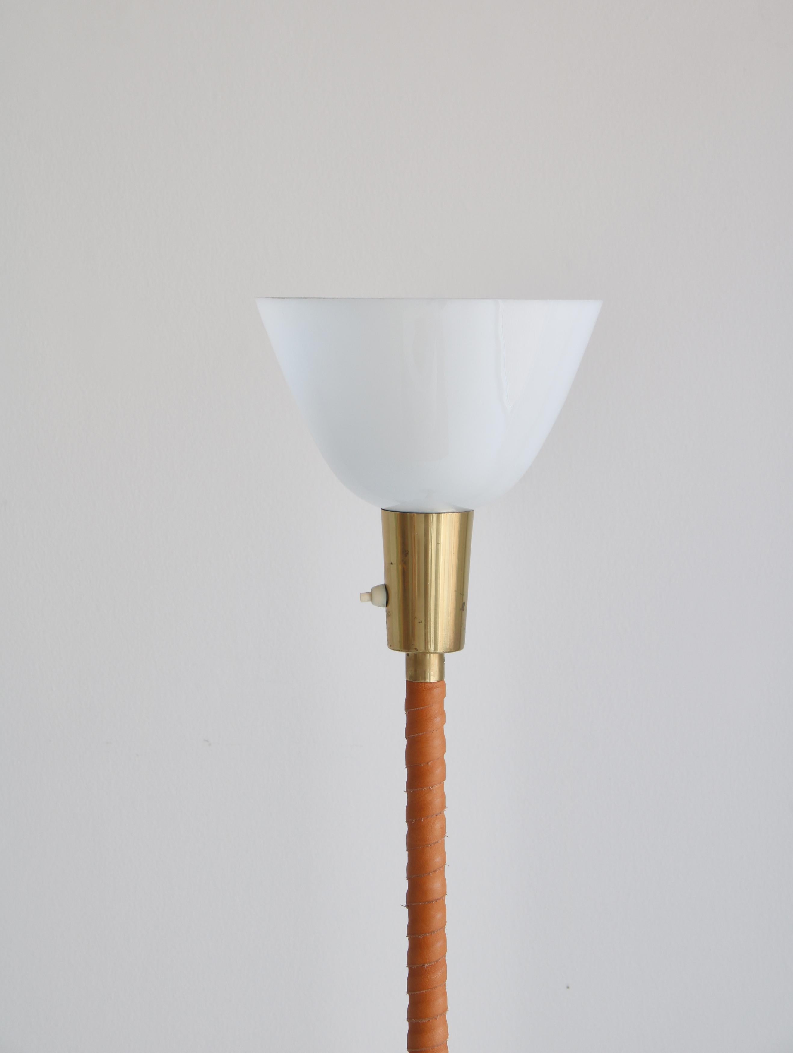 1950s Floor Lamp by Lisa Johansson-Pape in Brass and Leather for ORNO, Finland 1