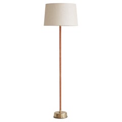 1950s Floor Lamp by Lisa Johansson-Pape in Brass and Leather for ORNO, Finland