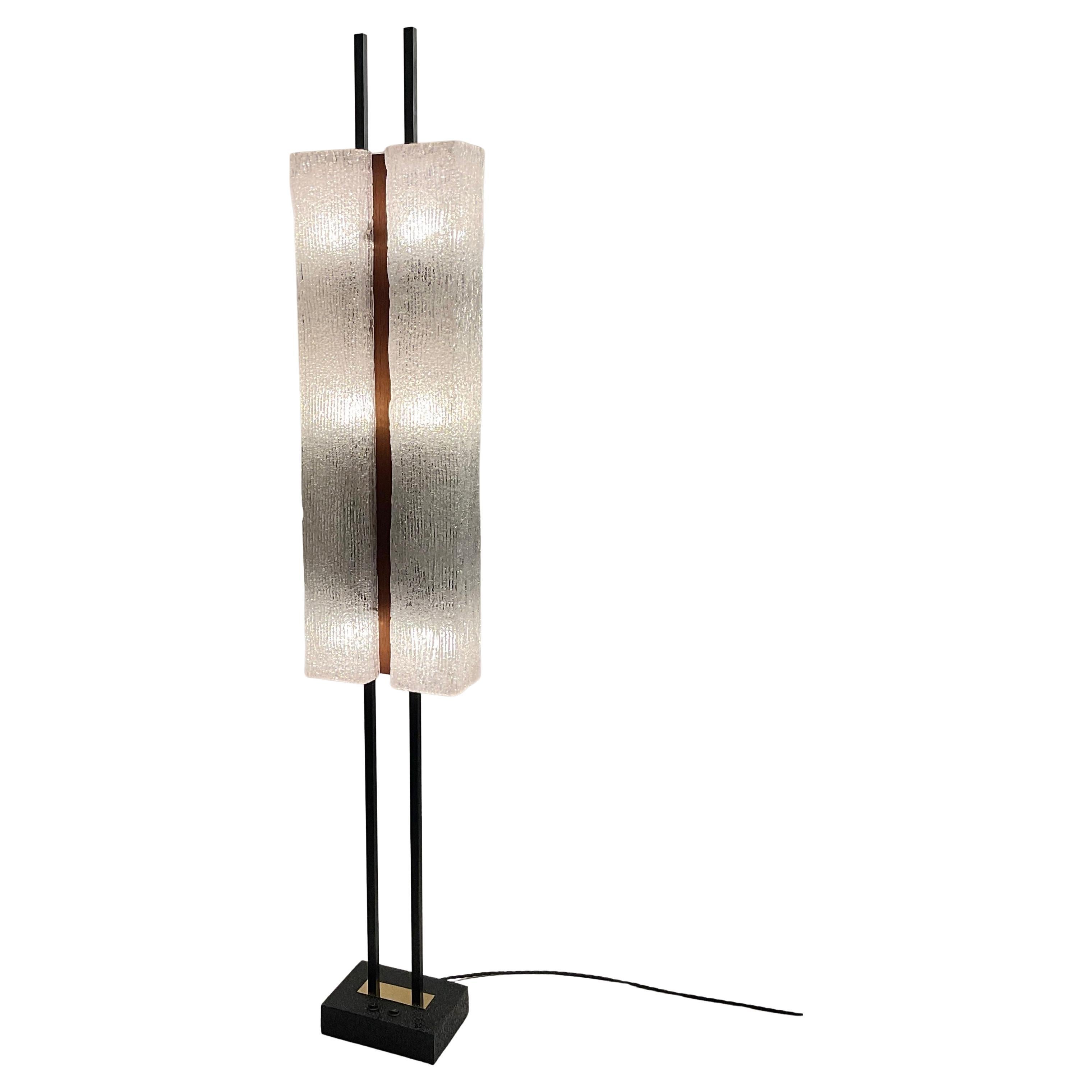 1950s Floor Lamp Edited by Maison Arlus with a Double Molded Acrylic Shade