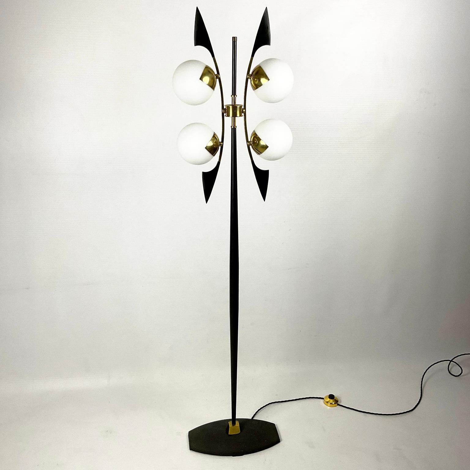 1950s Floor Lamp Edited by Maison Arlus with Four Globes and Brass Saber Finish For Sale 3