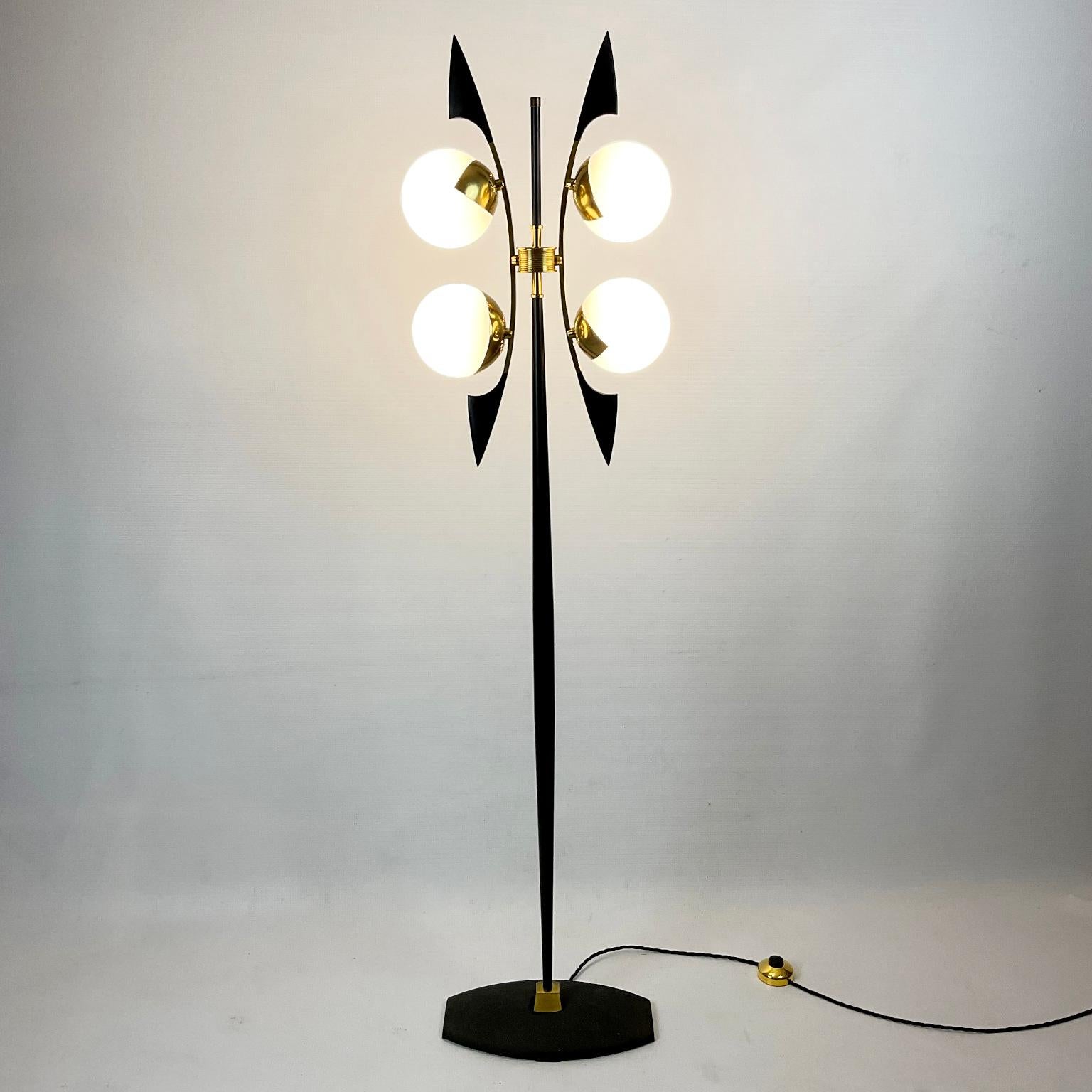 1950s Floor Lamp Edited by Maison Arlus with Four Globes and Brass Saber Finish For Sale 4