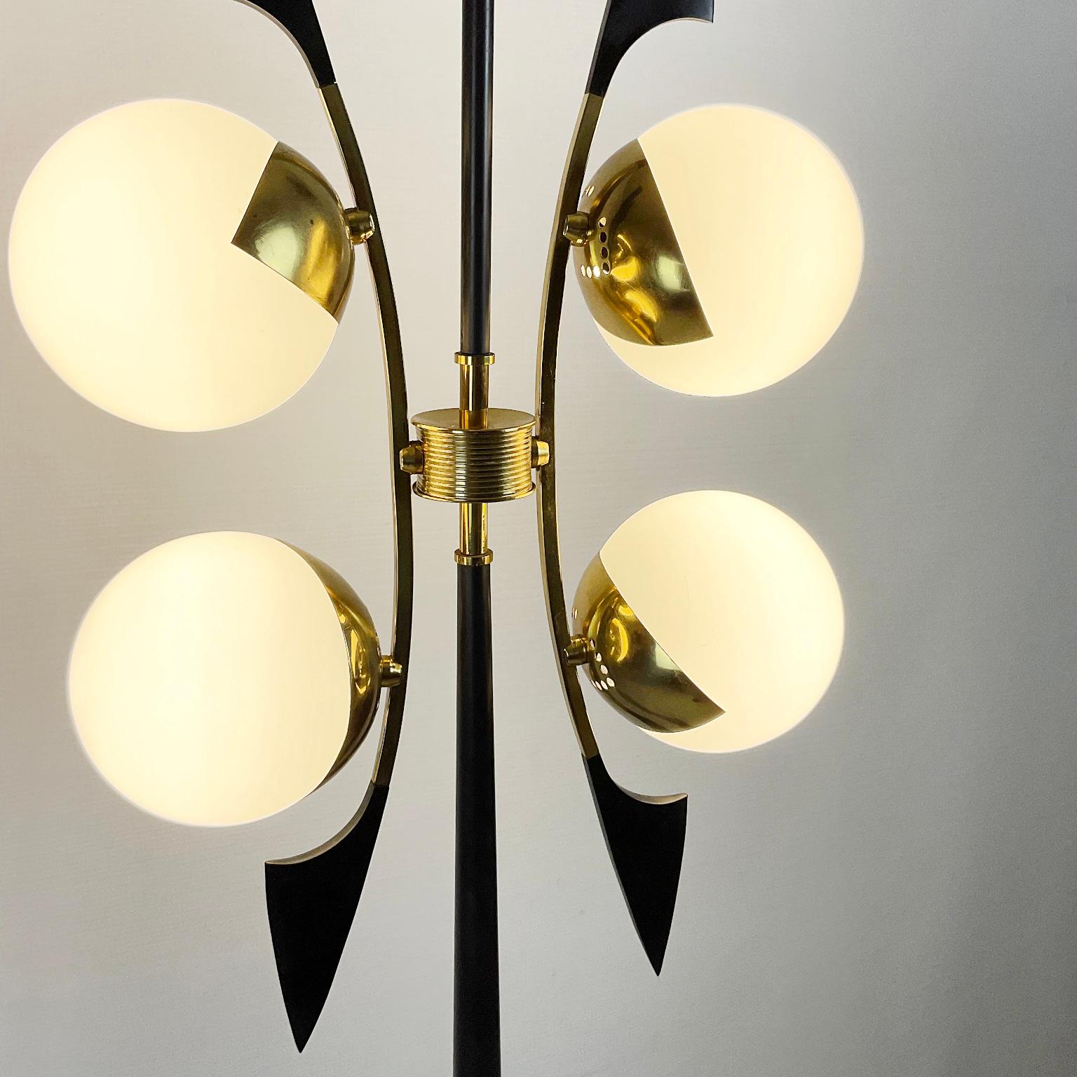 Cast 1950s Floor Lamp Edited by Maison Arlus with Four Globes and Brass Saber Finish For Sale