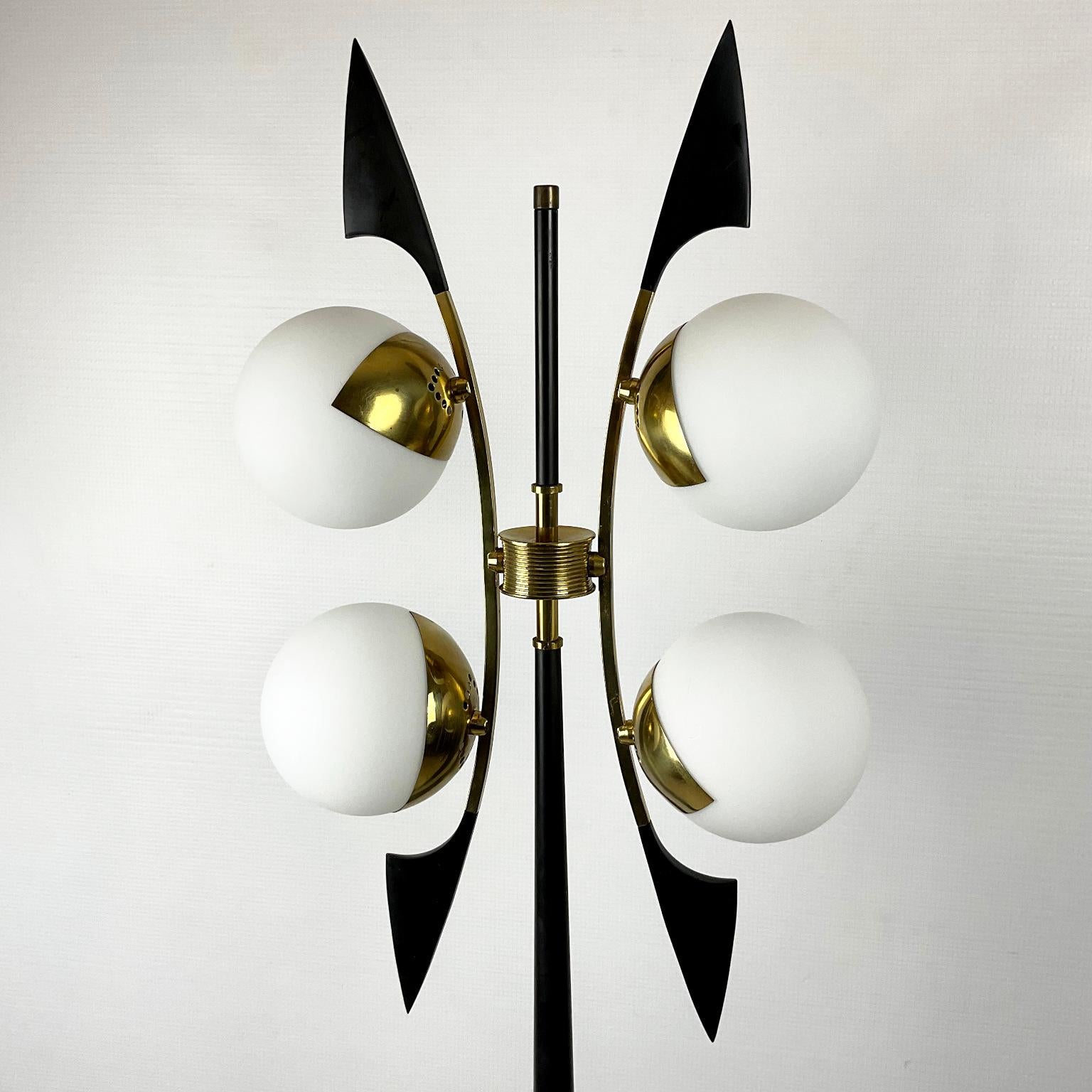 20th Century 1950s Floor Lamp Edited by Maison Arlus with Four Globes and Brass Saber Finish For Sale