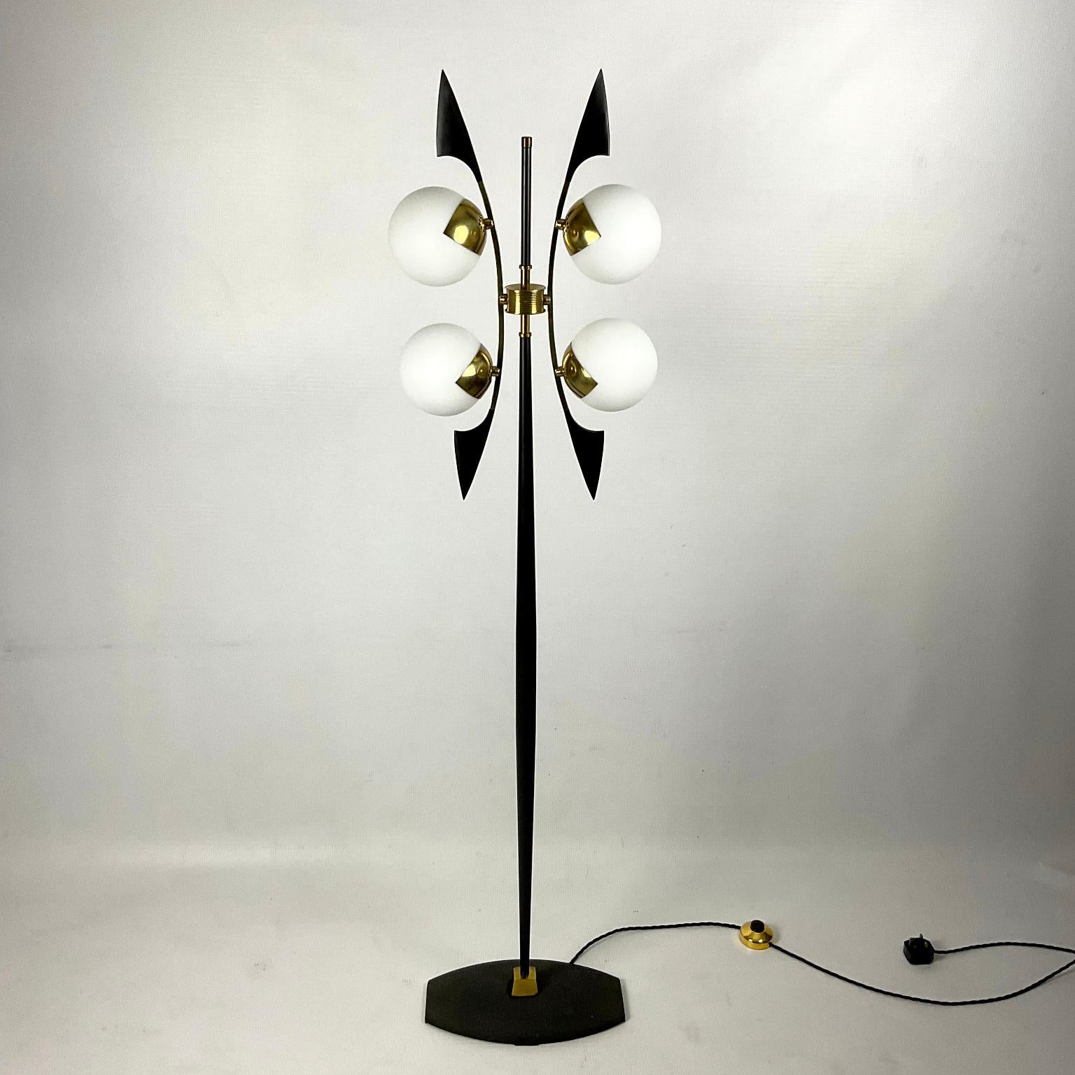 1950s Floor Lamp Edited by Maison Arlus with Four Globes and Brass Saber Finish For Sale 1