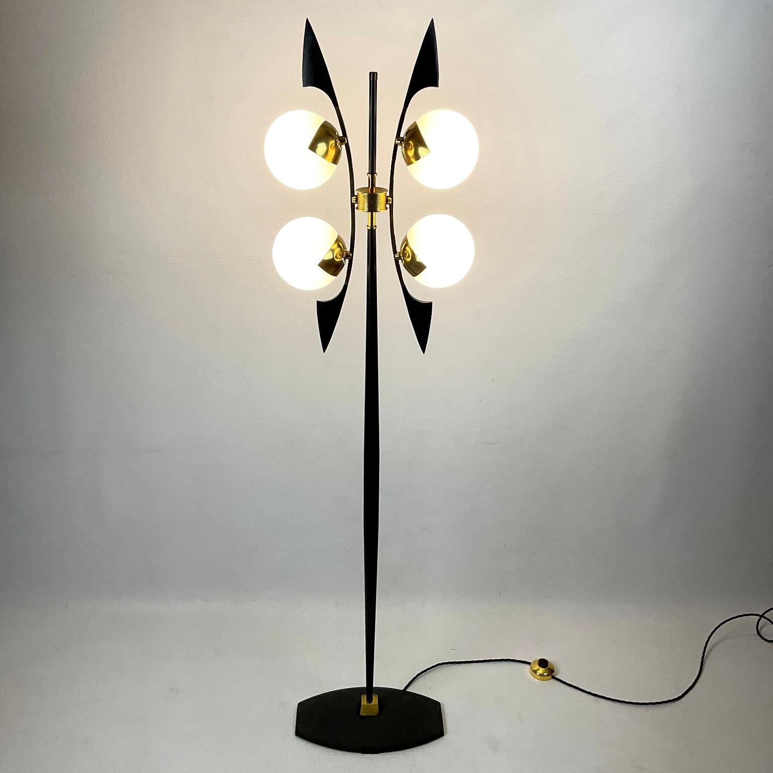 1950s Floor Lamp Edited by Maison Arlus with Four Globes and Brass Saber Finish For Sale 2