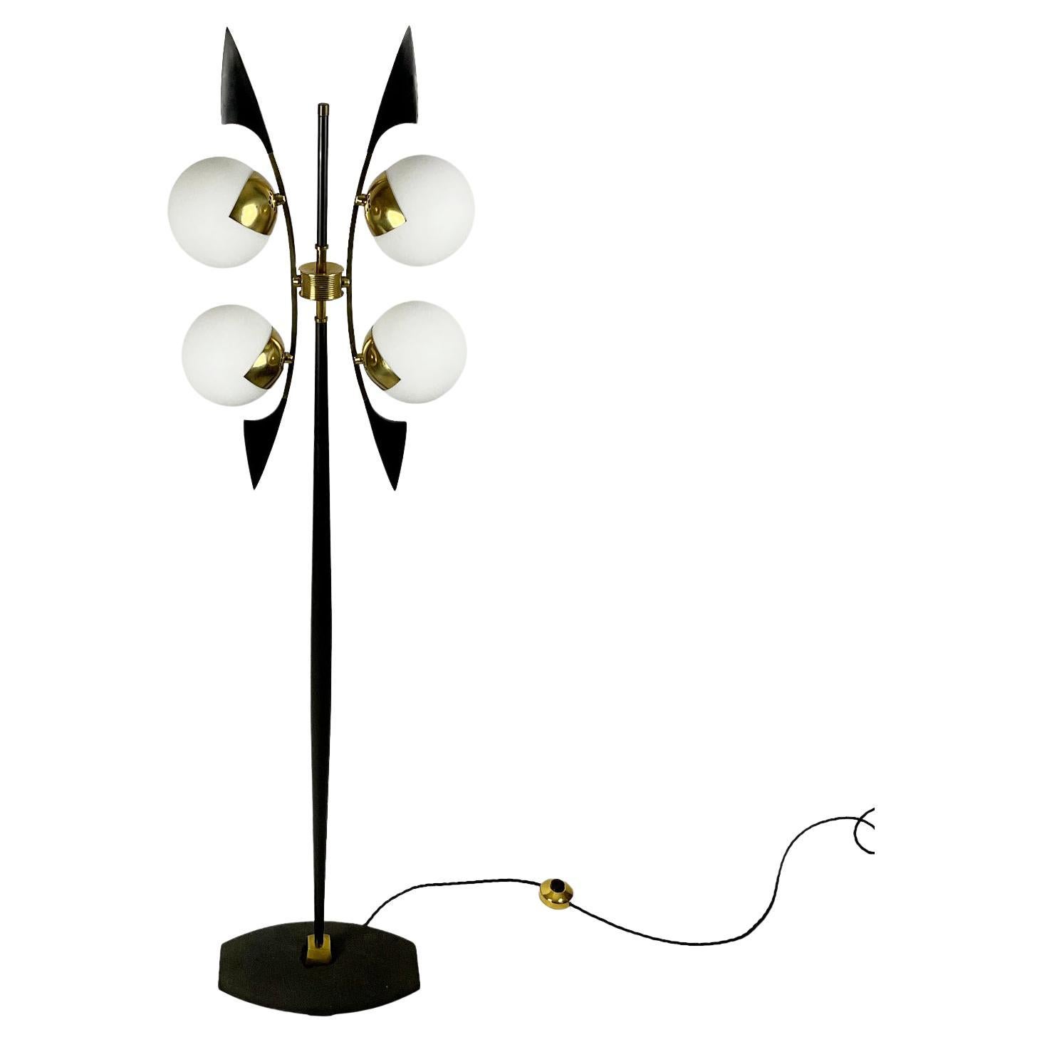 1950s Floor Lamp Edited by Maison Arlus with Four Globes and Brass Saber Finish For Sale