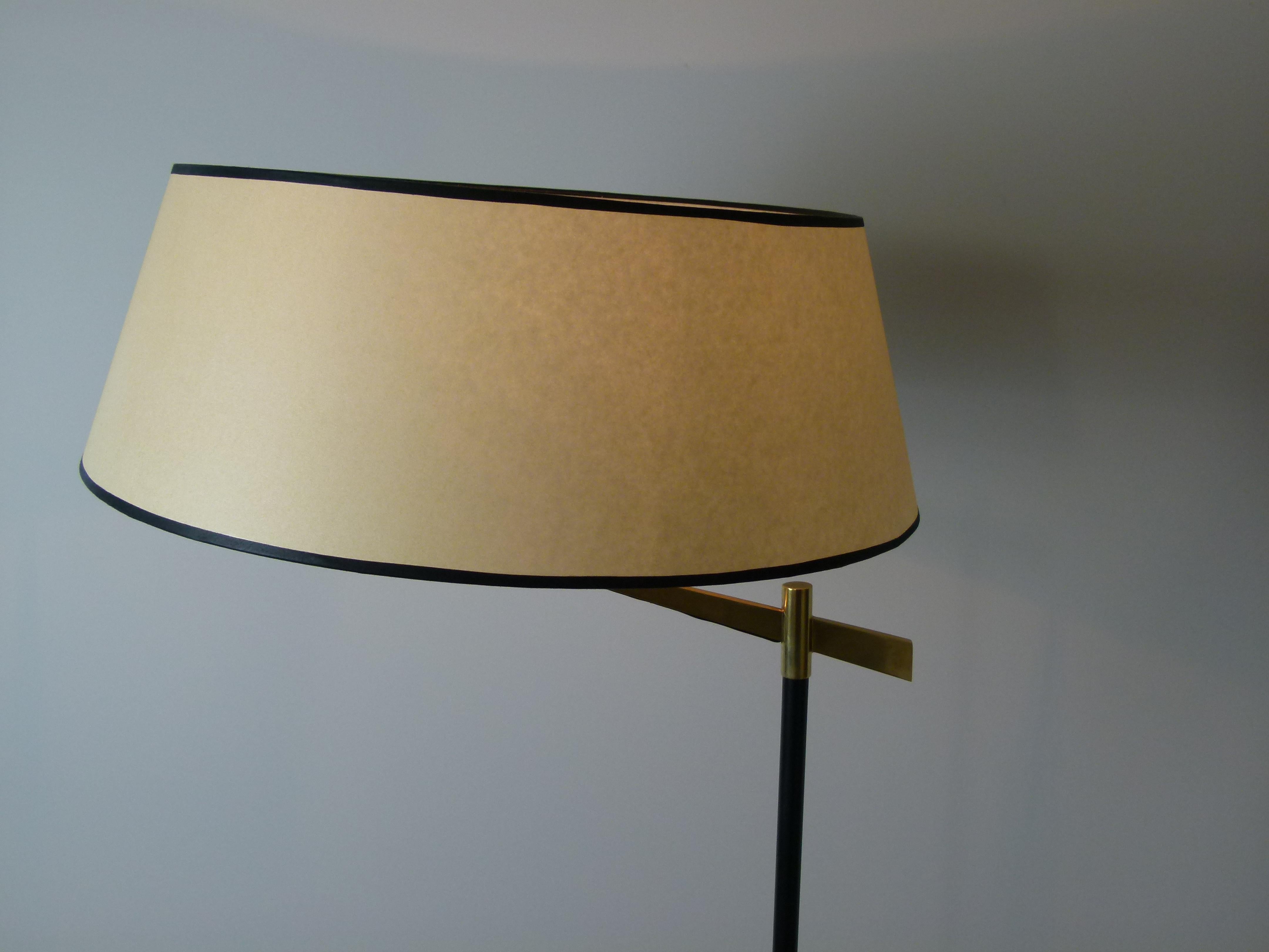 Mid-Century Modern 1950s Floor Lamp in Brass and Lacquered Metal from Maison Arlus