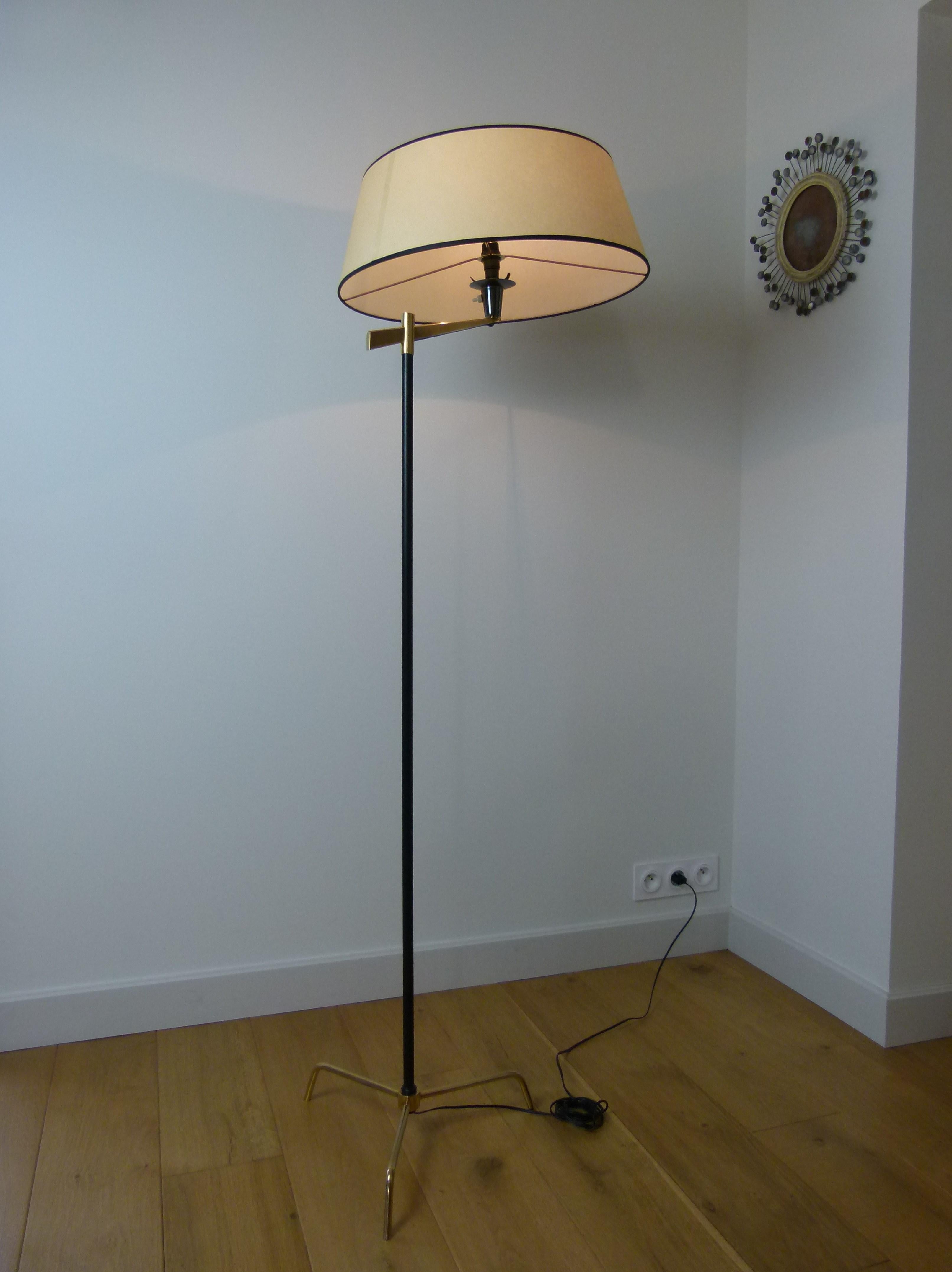 1950s Floor Lamp in Brass and Lacquered Metal from Maison Arlus 2