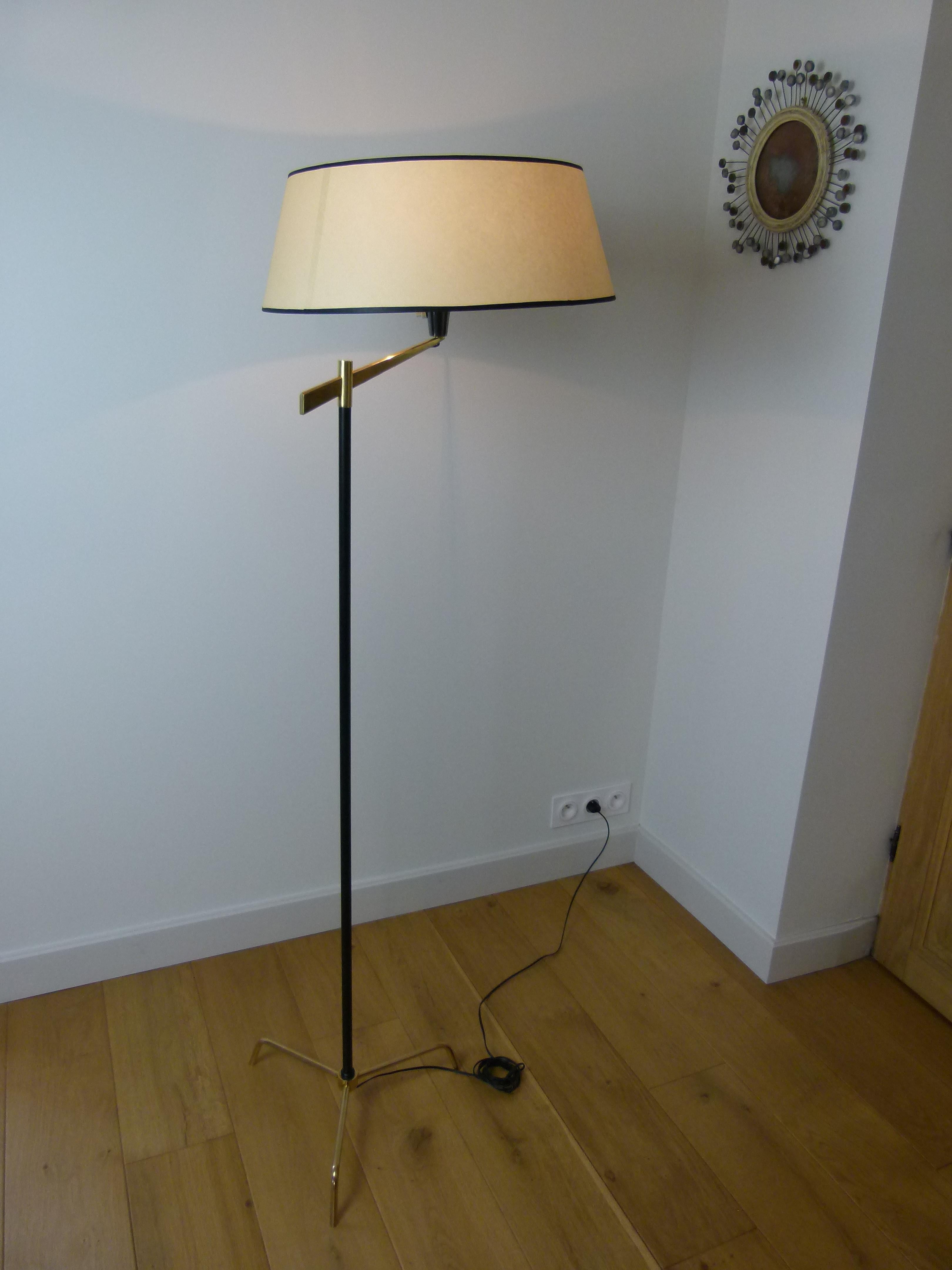 1950s Floor Lamp in Brass and Lacquered Metal from Maison Arlus 3