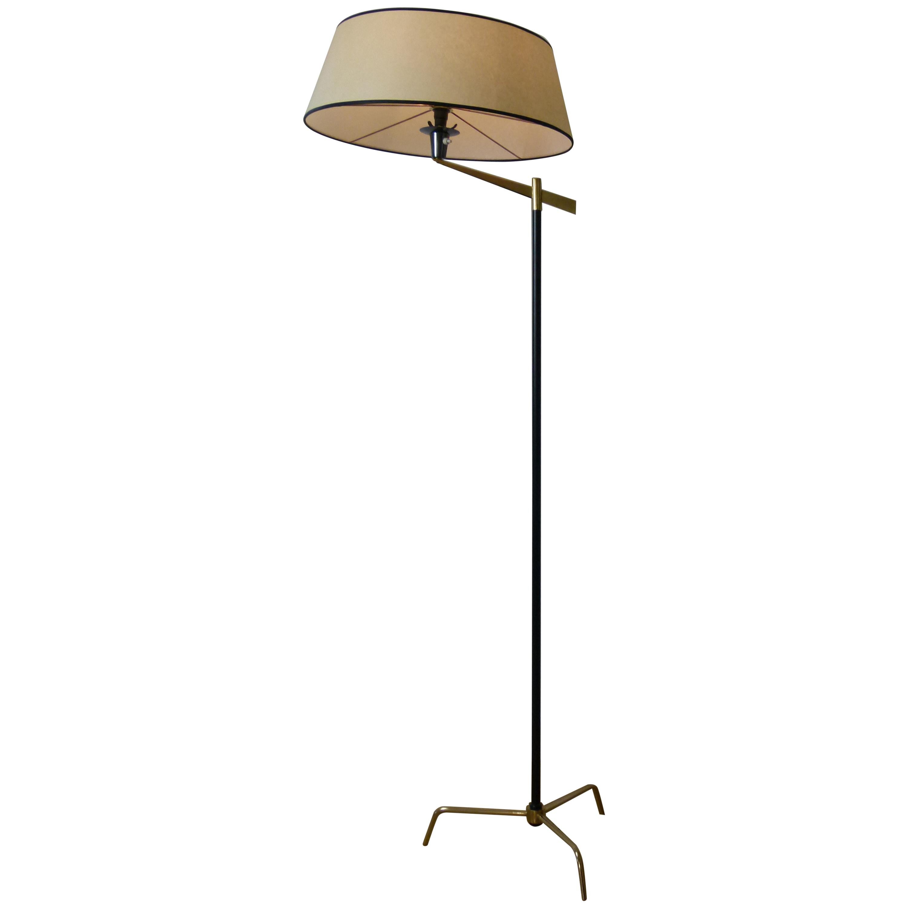 1950s Floor Lamp in Brass and Lacquered Metal from Maison Arlus