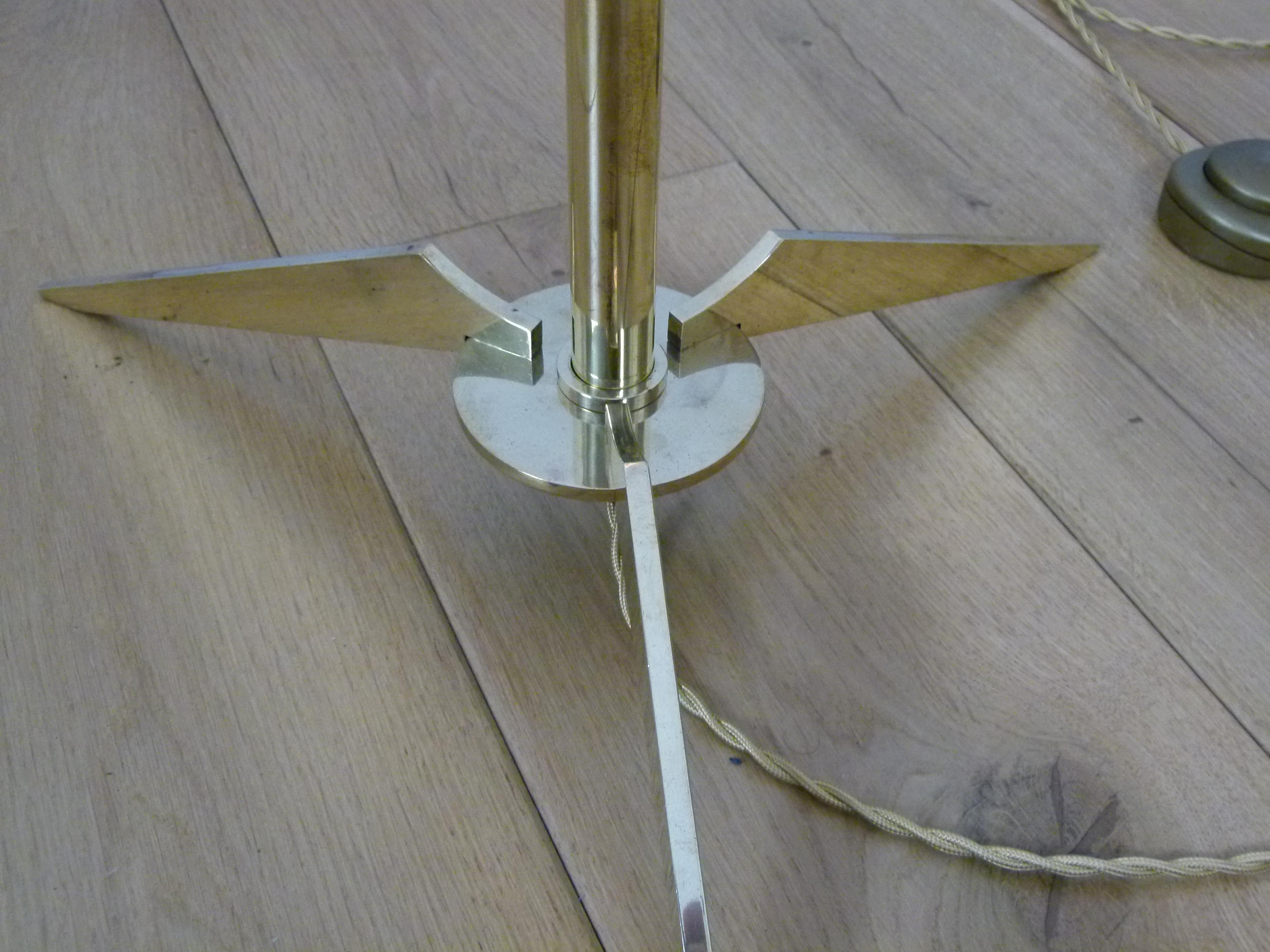 Mid-Century Modern 1950s Floor Lamp in Lacquered Metal and Brass from Maison Lunel
