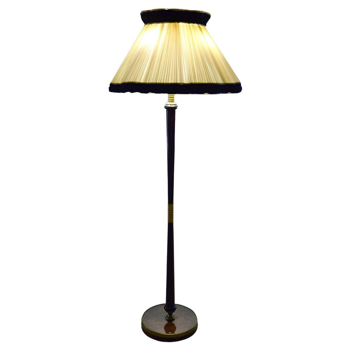 1950's Floor Lamp in Mahogany and Brass For Sale