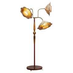 1950s Floor Lamp with Hand painted Flower Shades , Sweden