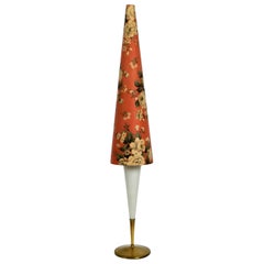 1950s Floor Lamp with Large Fabric Shade and Illuminated Glass Base