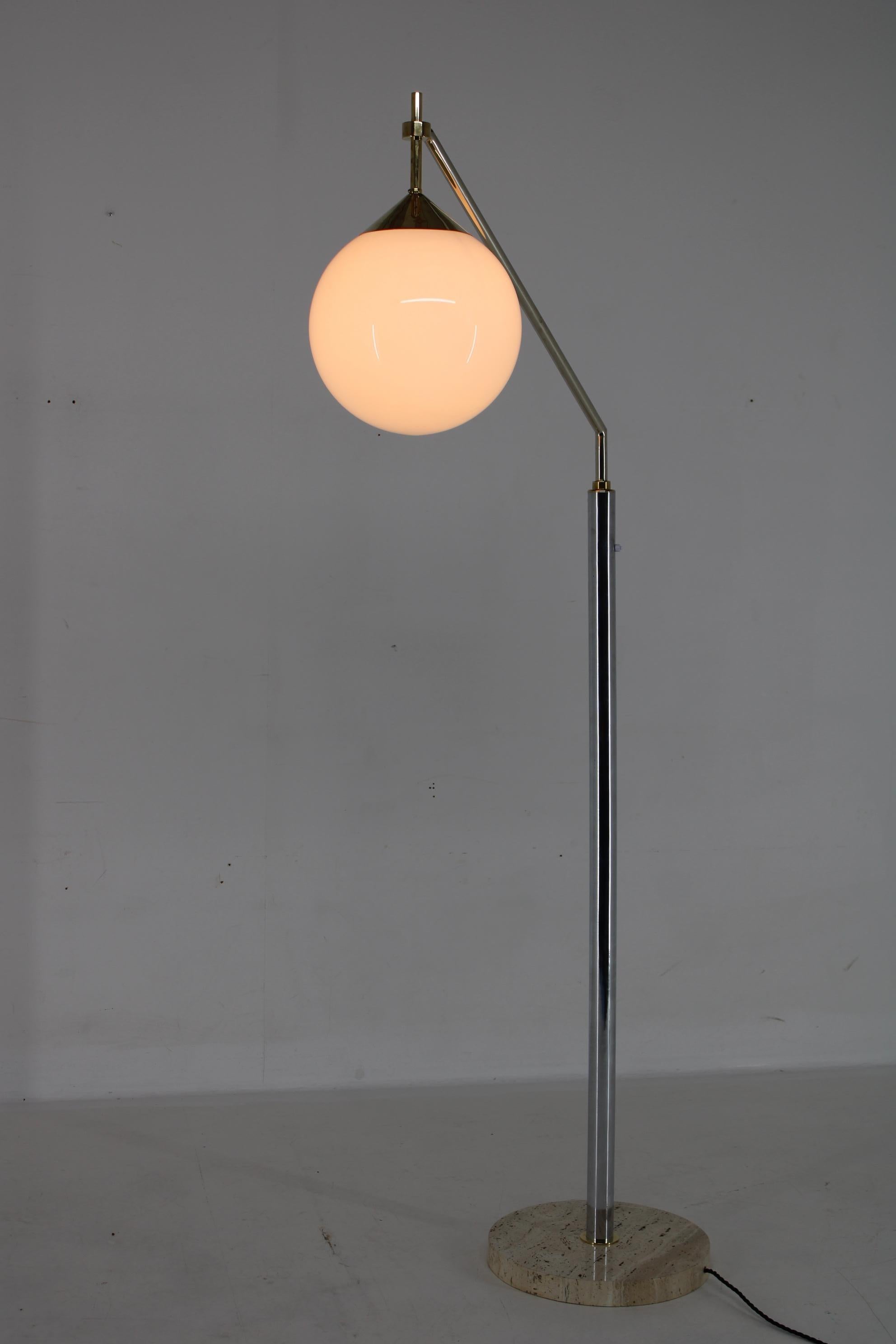 Mid-Century Modern 1950s Floor Lamp with Stone Base, Restored For Sale