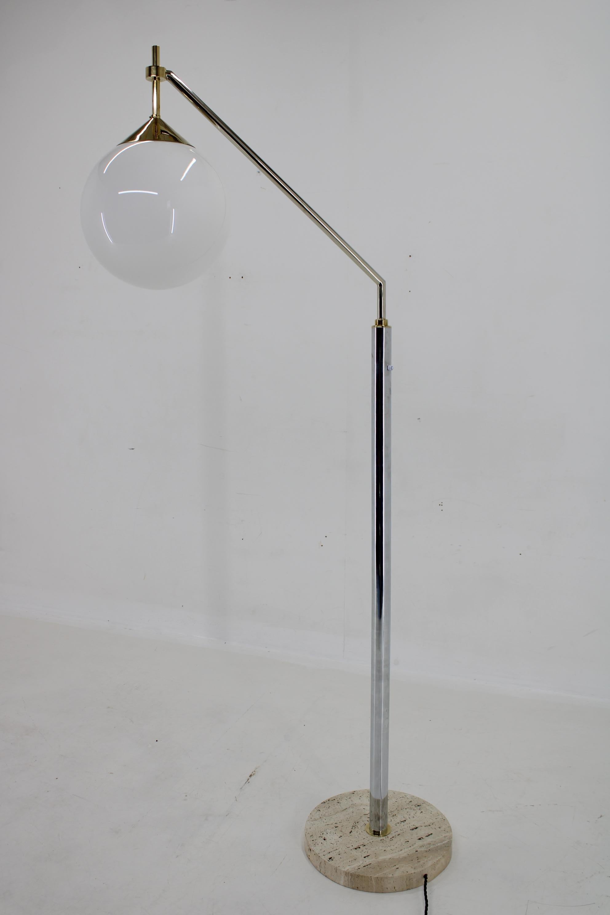 1950s Floor Lamp with Stone Base, Restored In Good Condition For Sale In Praha, CZ