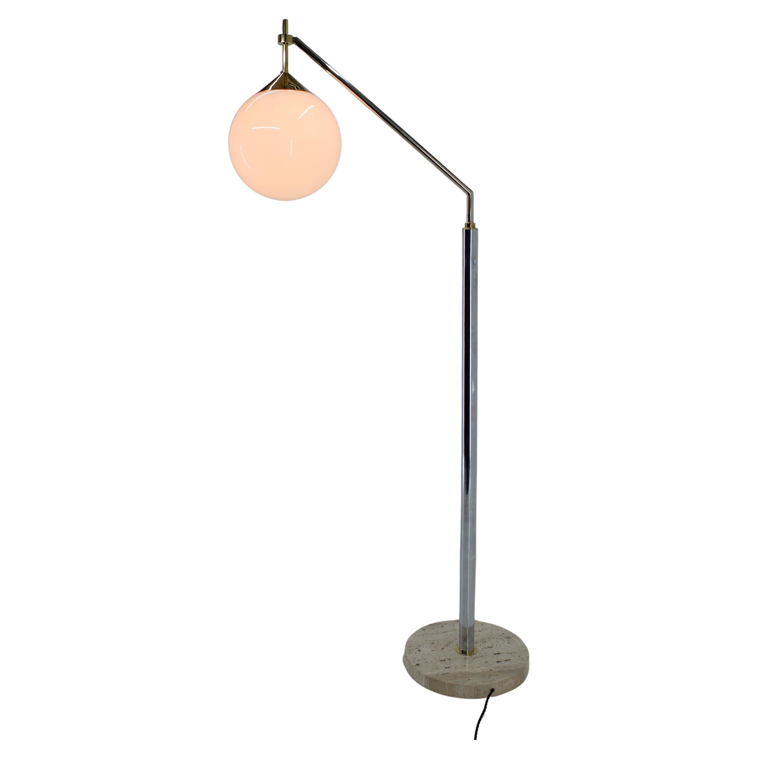 1950s Floor Lamp with Stone Base, Restored For Sale