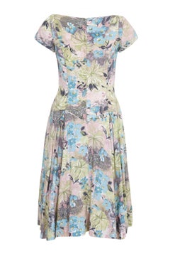 1950s Floral Cotton Dress With Dropped Waist