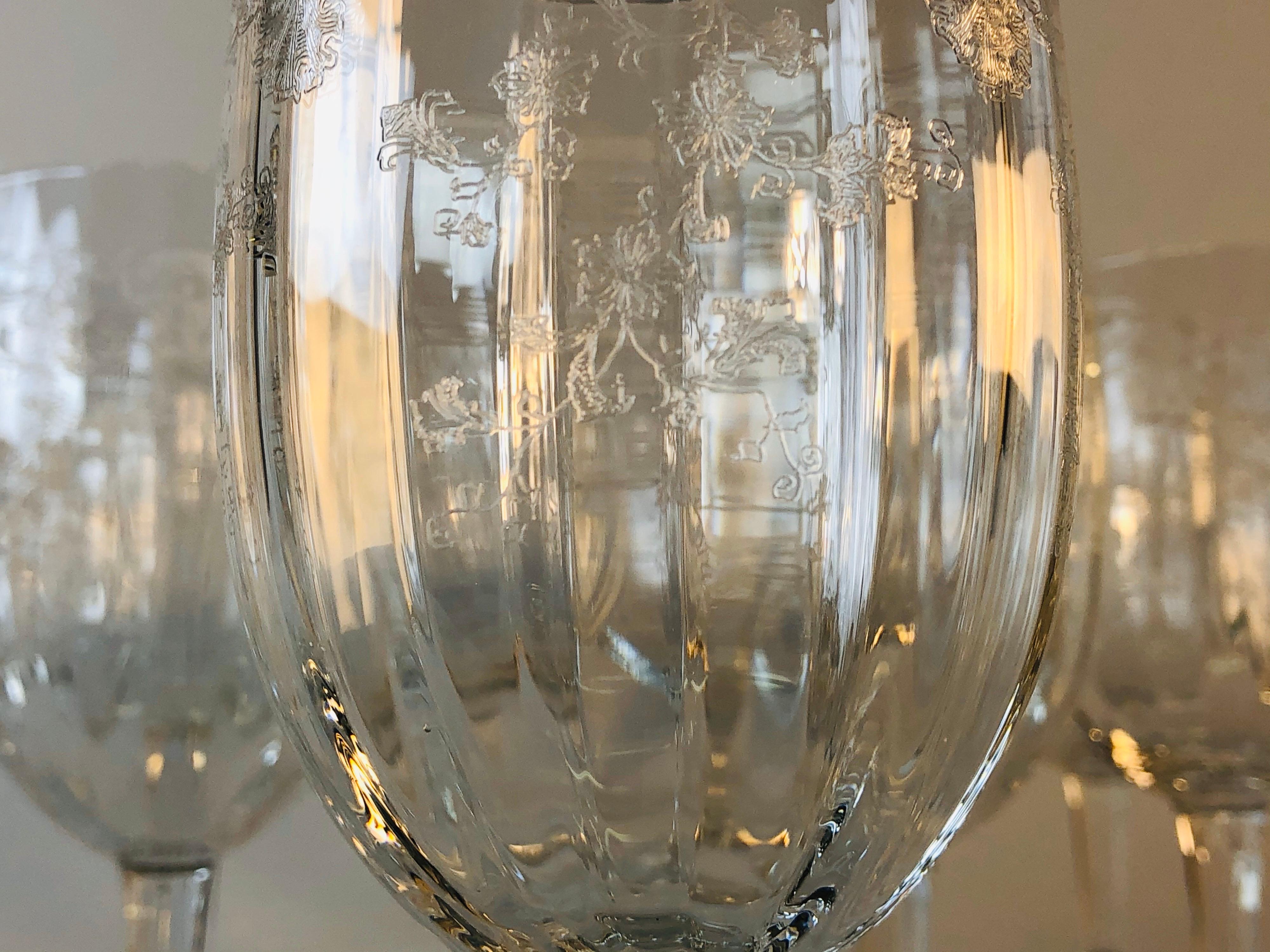flower etched wine glasses