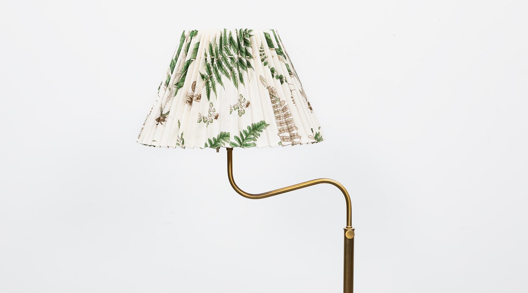 Mid-20th Century 1950s Floral Fabric Shade and Brass Stem Floor Lamp by Josef Frank