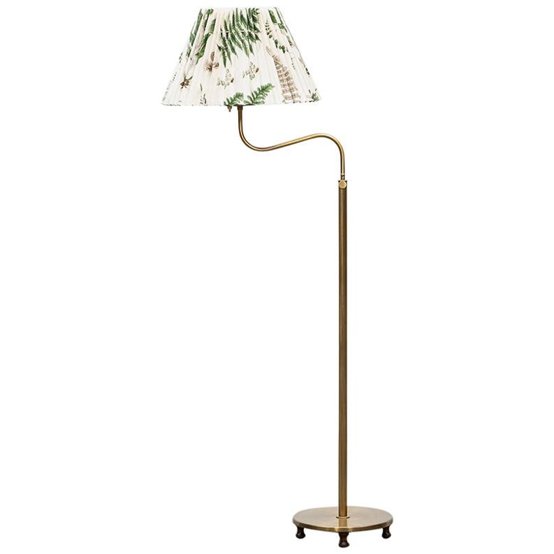 1950s Floral Fabric Shade and Brass Stem Floor Lamp by Josef Frank