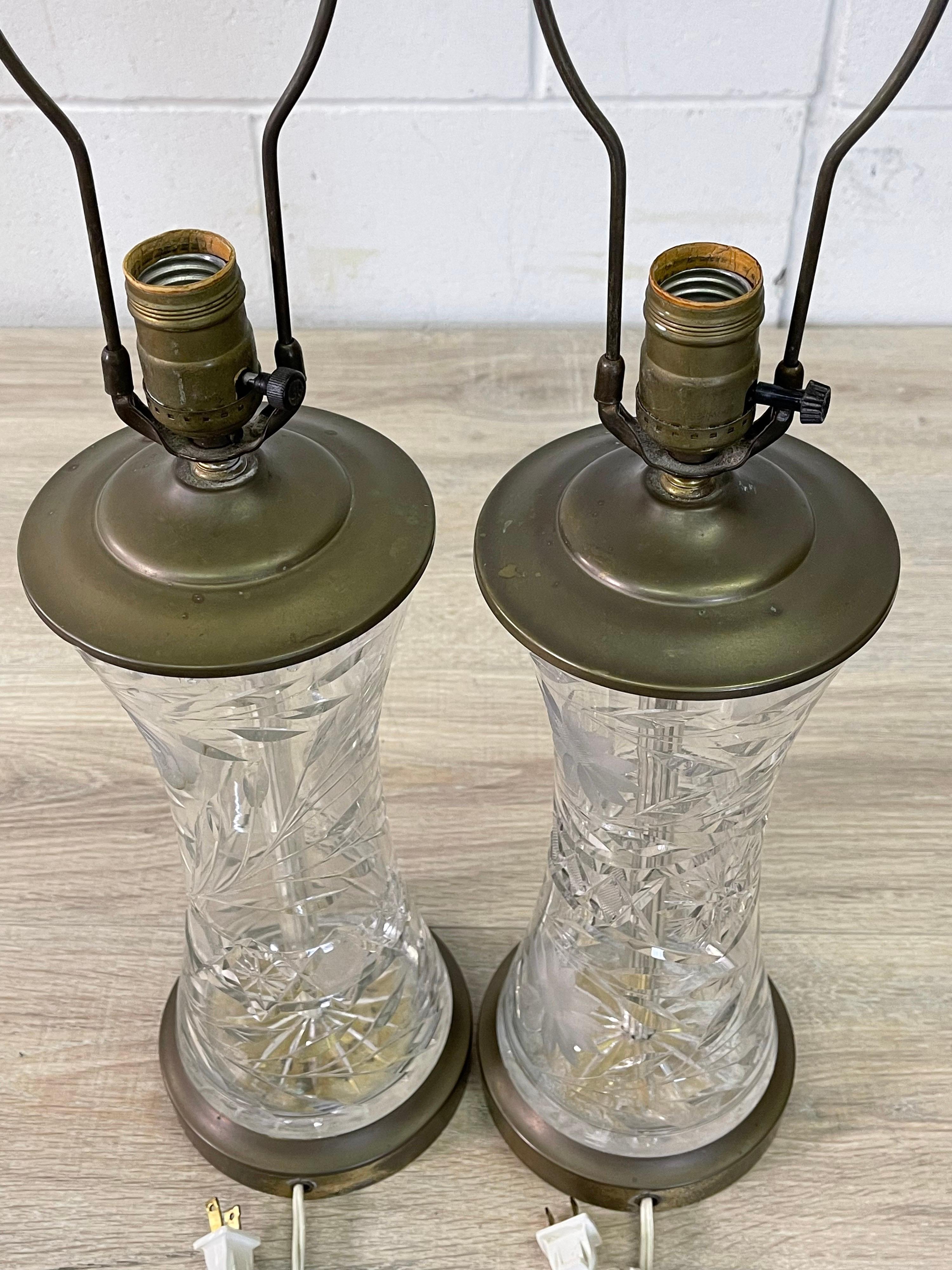 1950s Floral Glass Table Lamps, Pair For Sale 6