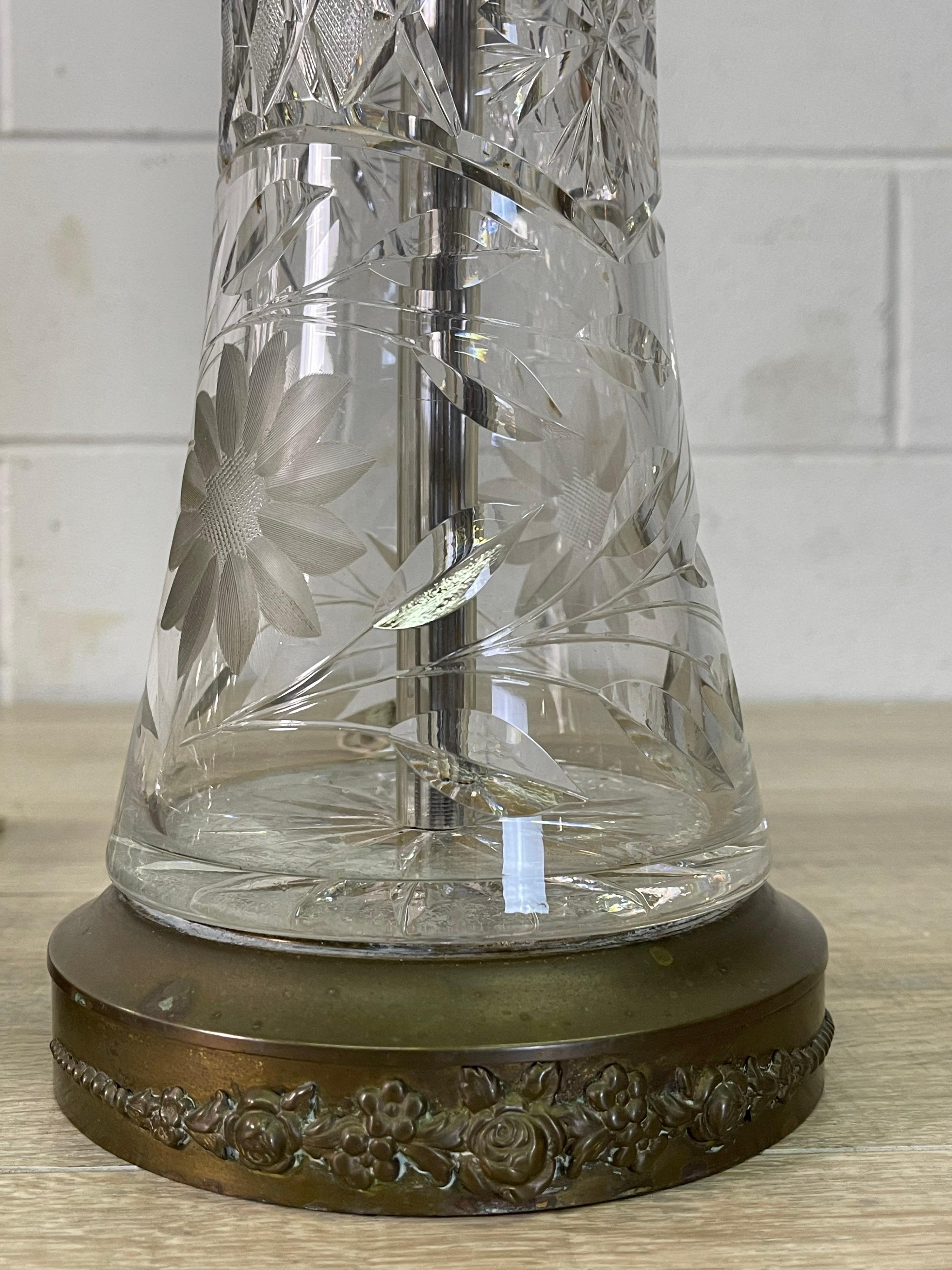 1950s Floral Glass Table Lamps, Pair For Sale 1
