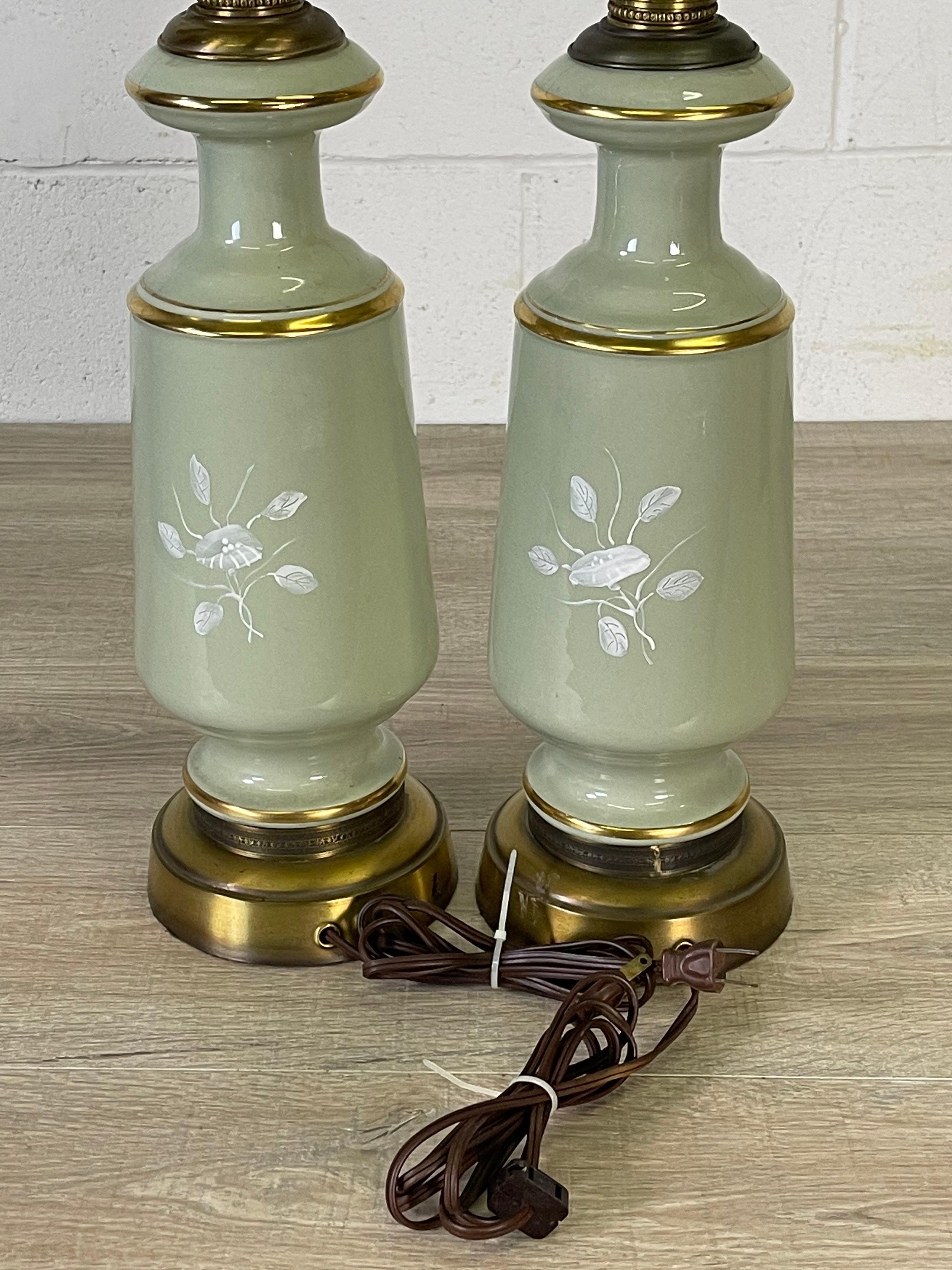 1950s Floral Painted Table Lamps, Pair For Sale 1