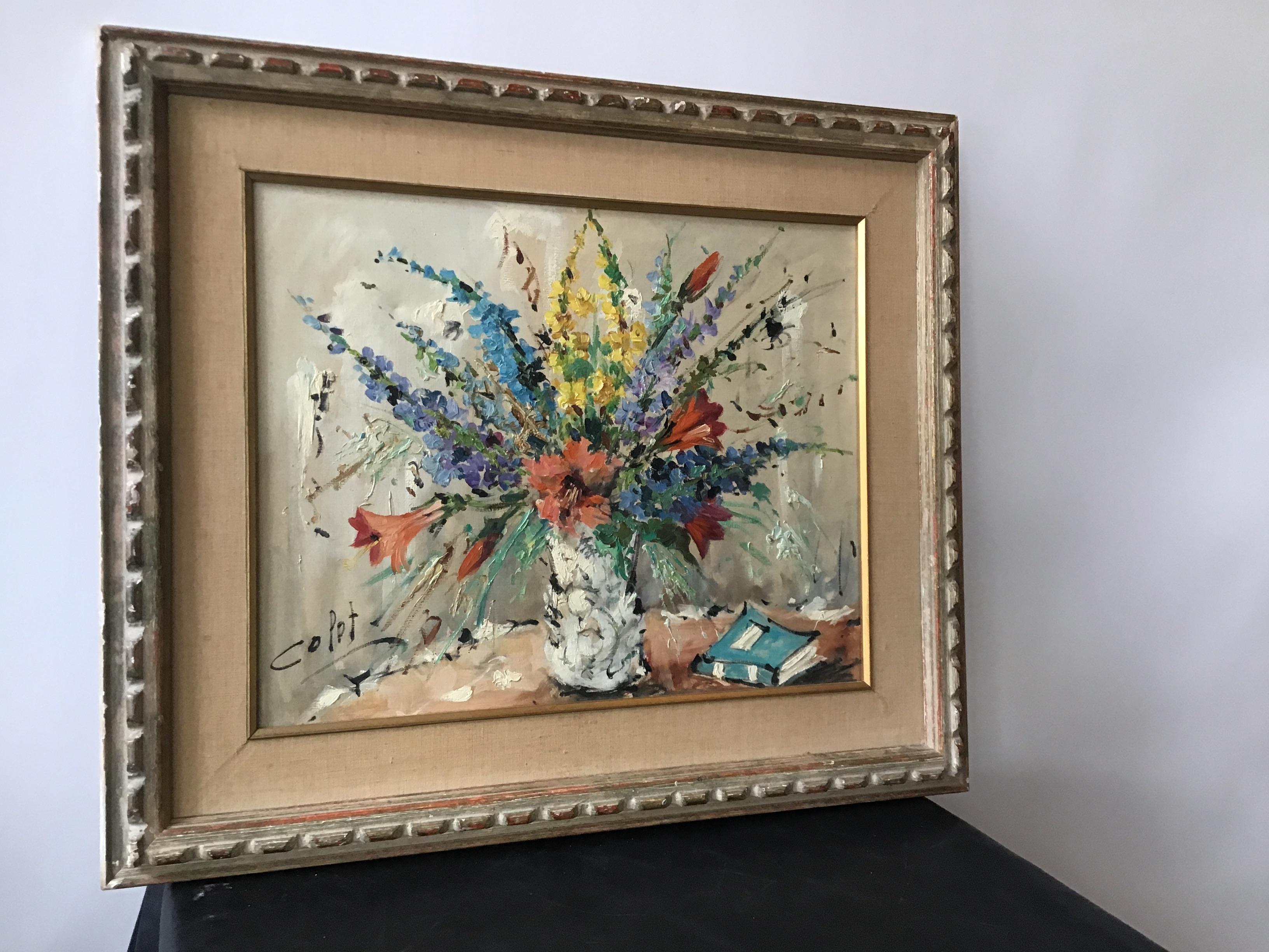 1950s Floral Painting Oil On Canvas In Good Condition For Sale In Tarrytown, NY