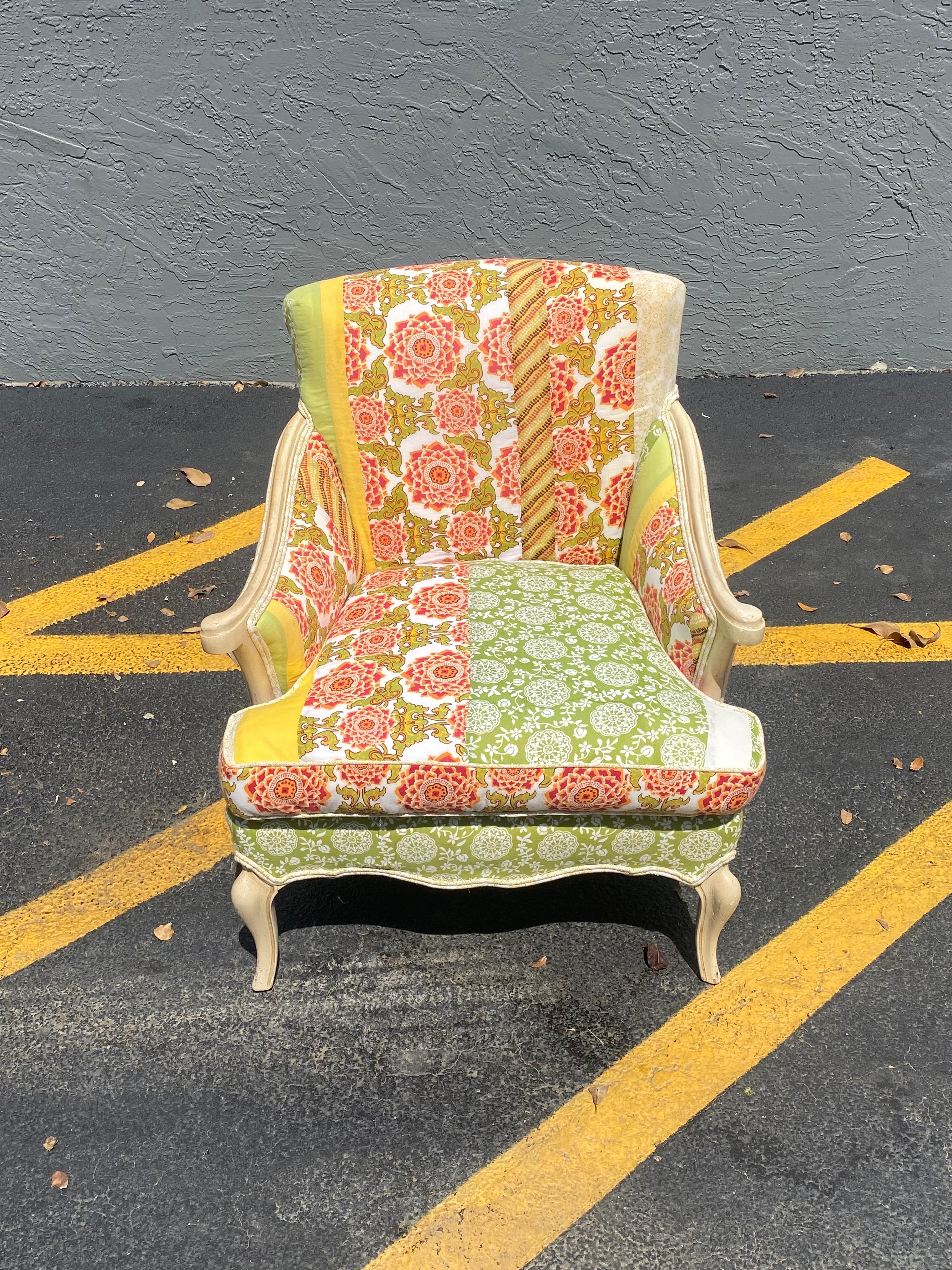 Bohemian 1950s French Colorful Floral Patchwork Chair   For Sale