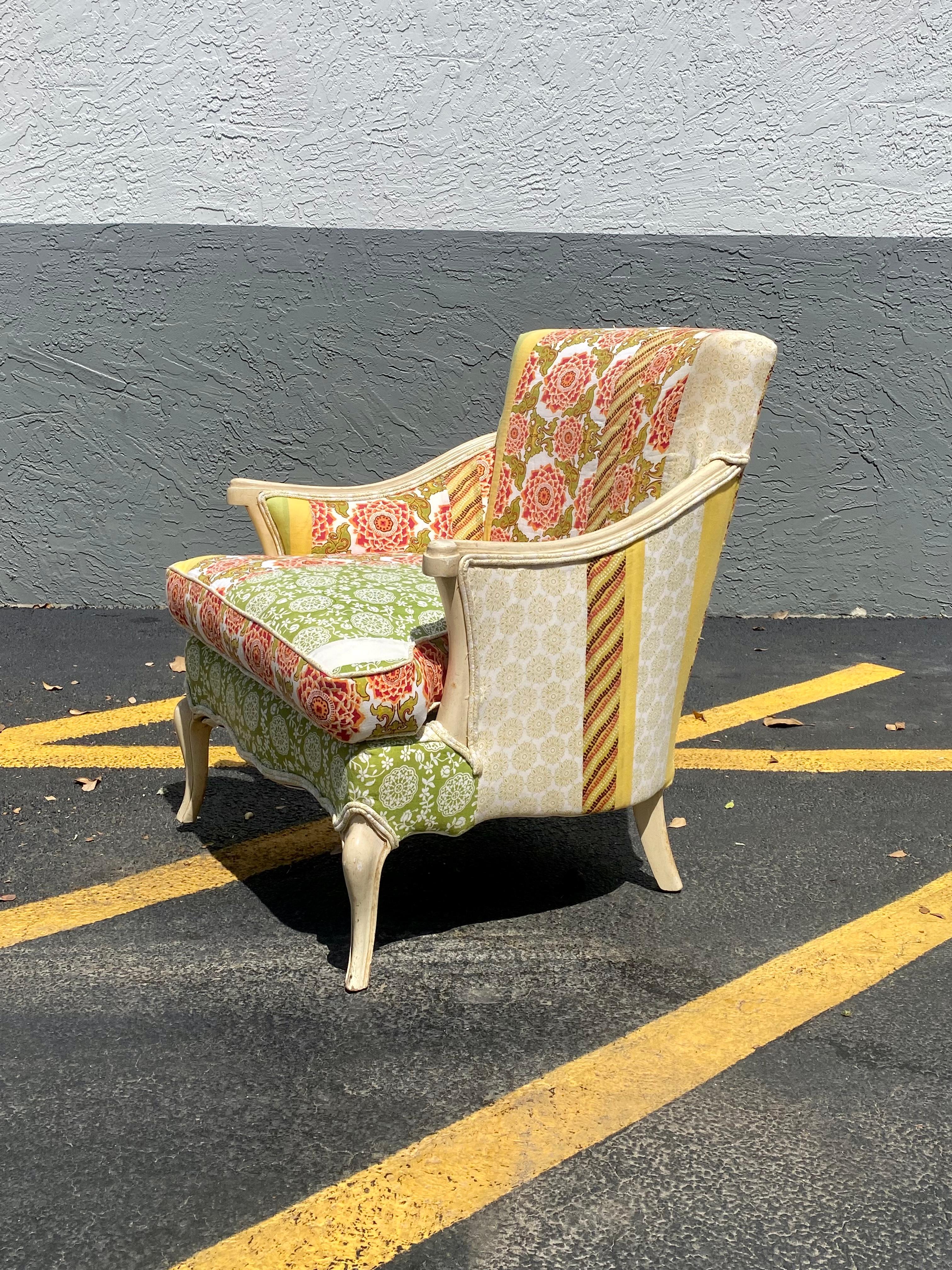 1950s French Colorful Floral Patchwork Chair   In Excellent Condition For Sale In Fort Lauderdale, FL