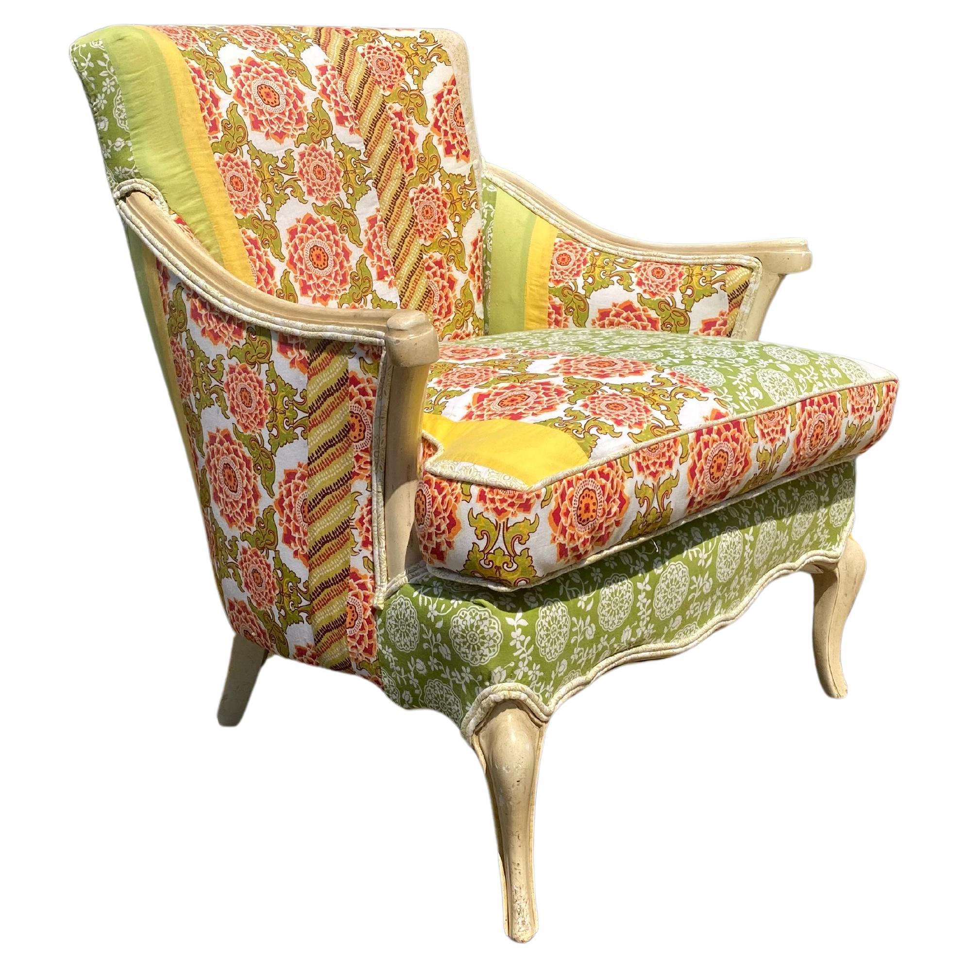 1950s French Colorful Floral Patchwork Chair   For Sale