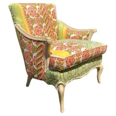 Chaise française des années 1950 en patchwork floral coloré  