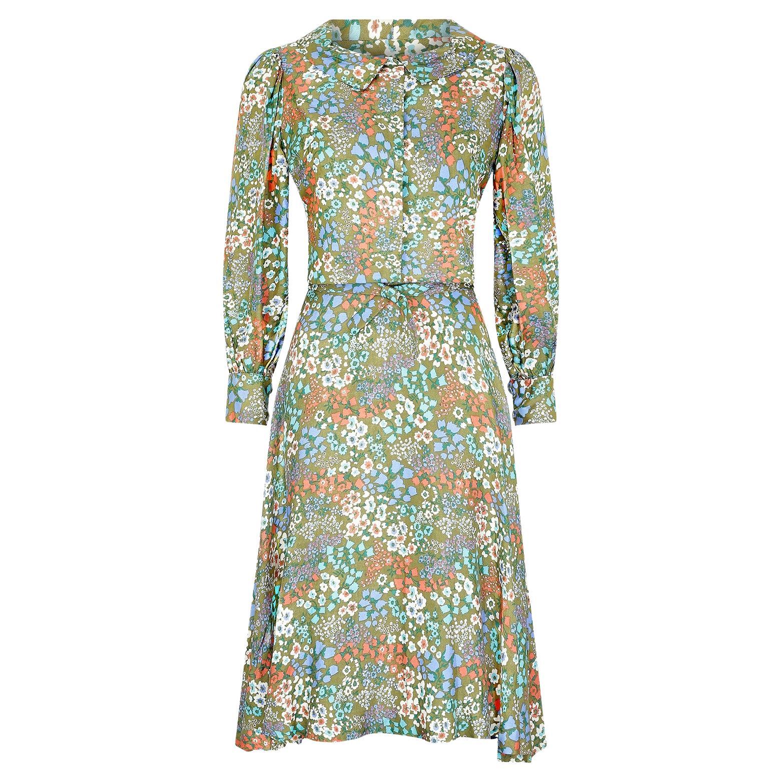 1950s Floral Print Silk Dress and Jacket Suit For Sale