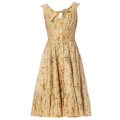 1950S Floral Printed Cotton Sateen Fit & Flare Dress With Pleated Hem