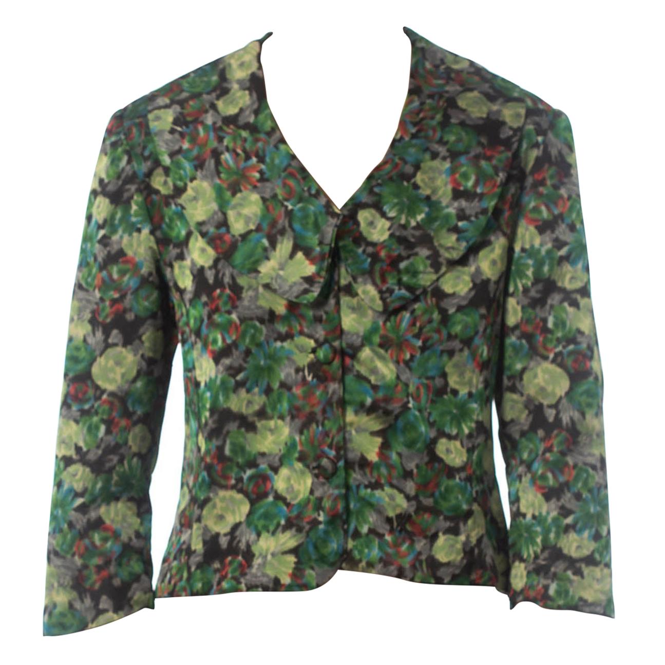 1950S Floral Silk Ikat Jacket For Sale