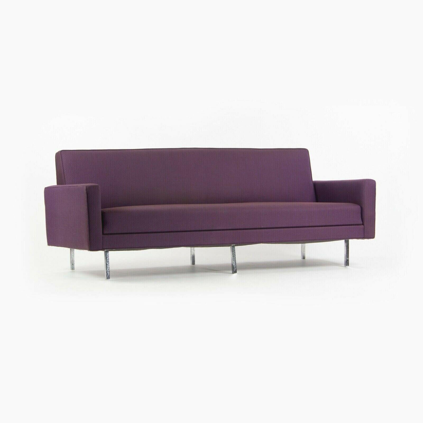 Listed for sale is an original Florence Knoll three-seater sofa, designed by the renowned Florence Knoll and produced by Knoll Associates. This example was produced during the later 1950's. It was re-done in recent years by East Penn Upholstery, a