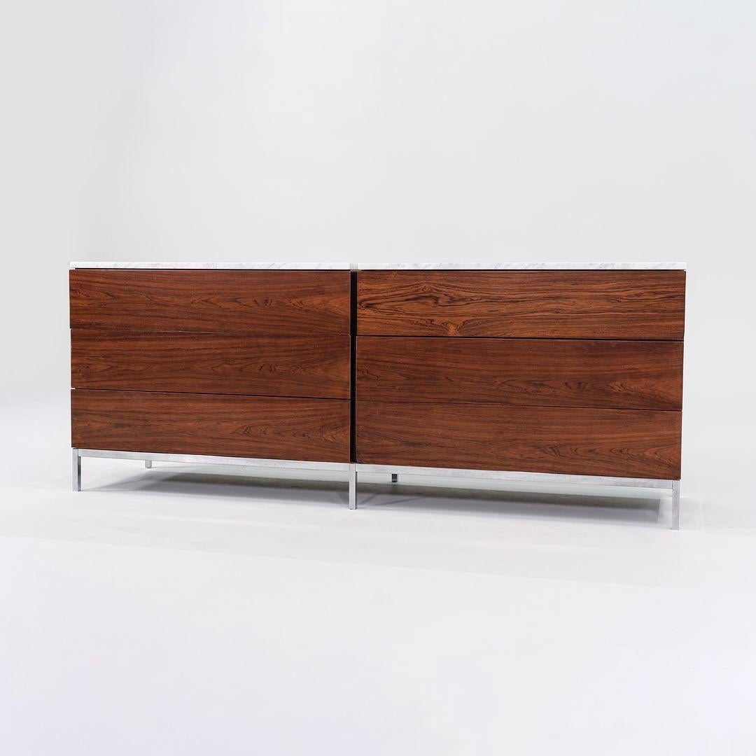 Modern 1950s Florence Knoll Brazilian Rosewood Double Six Drawer Dresser w/ Marble Top For Sale