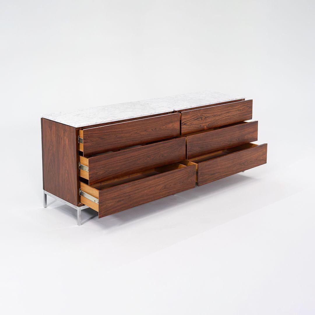 1950s Florence Knoll Brazilian Rosewood Double Six Drawer Dresser w/ Marble Top For Sale 1