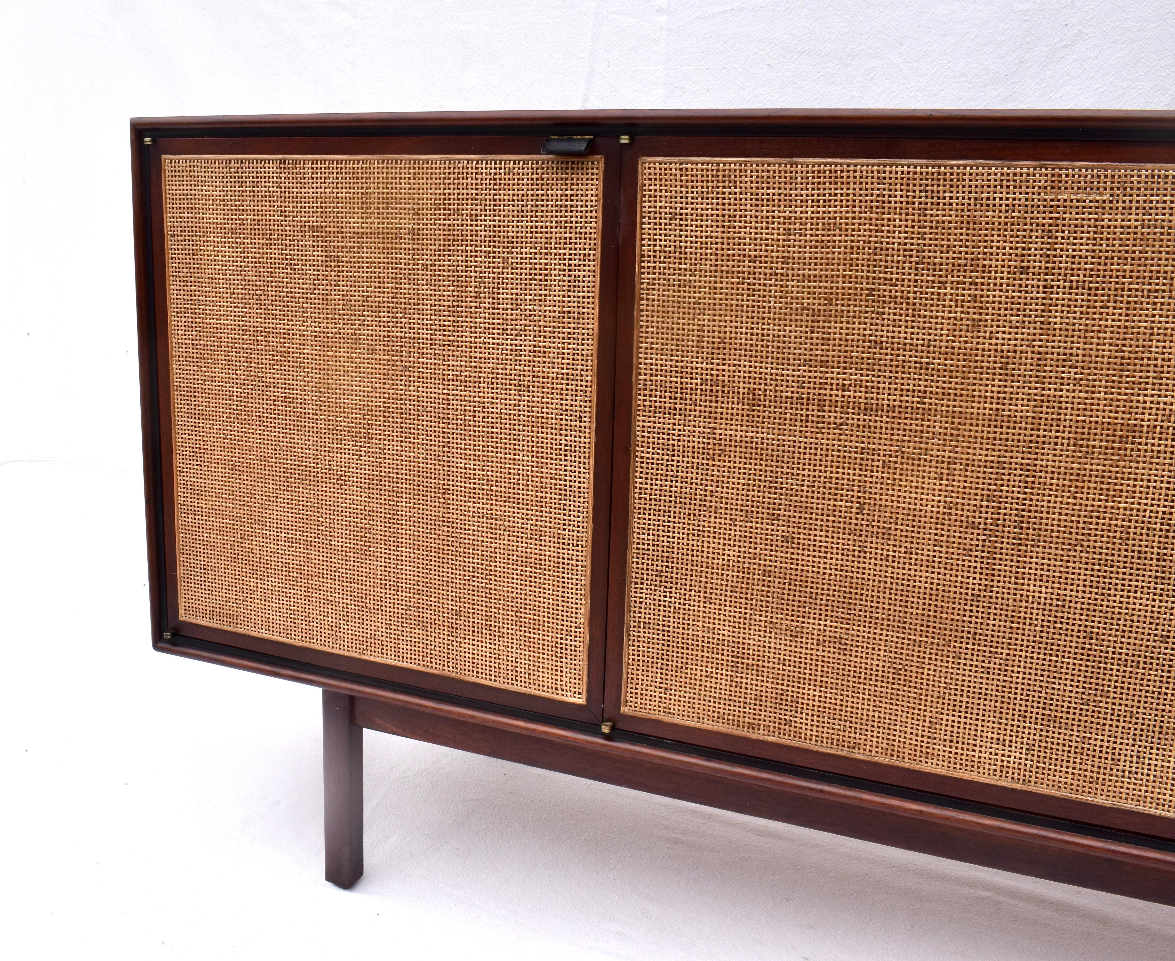 1950's Florence Knoll Caned Walnut Credenza With Leather Pulls 6