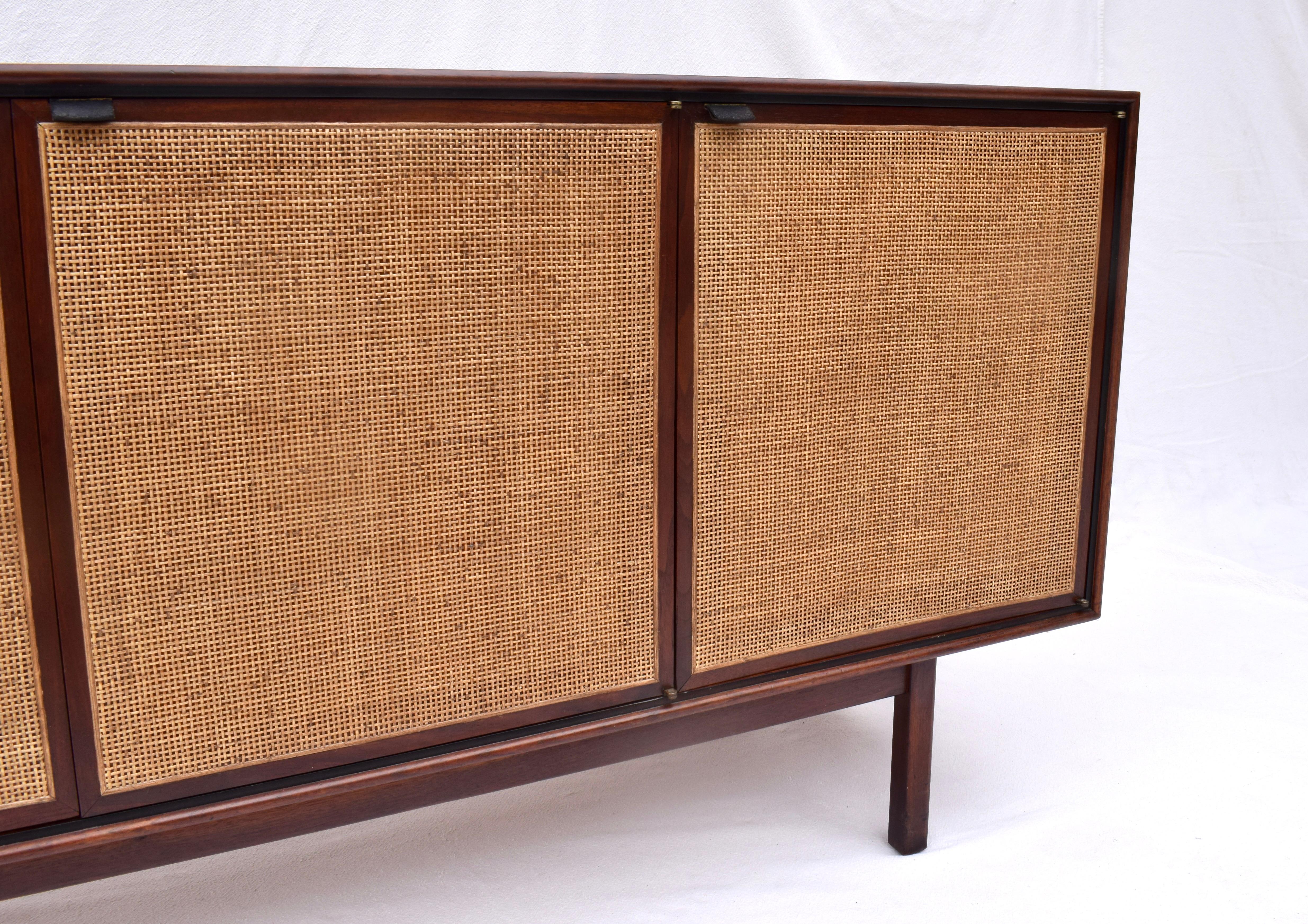 1950's Florence Knoll Caned Walnut Credenza With Leather Pulls 8