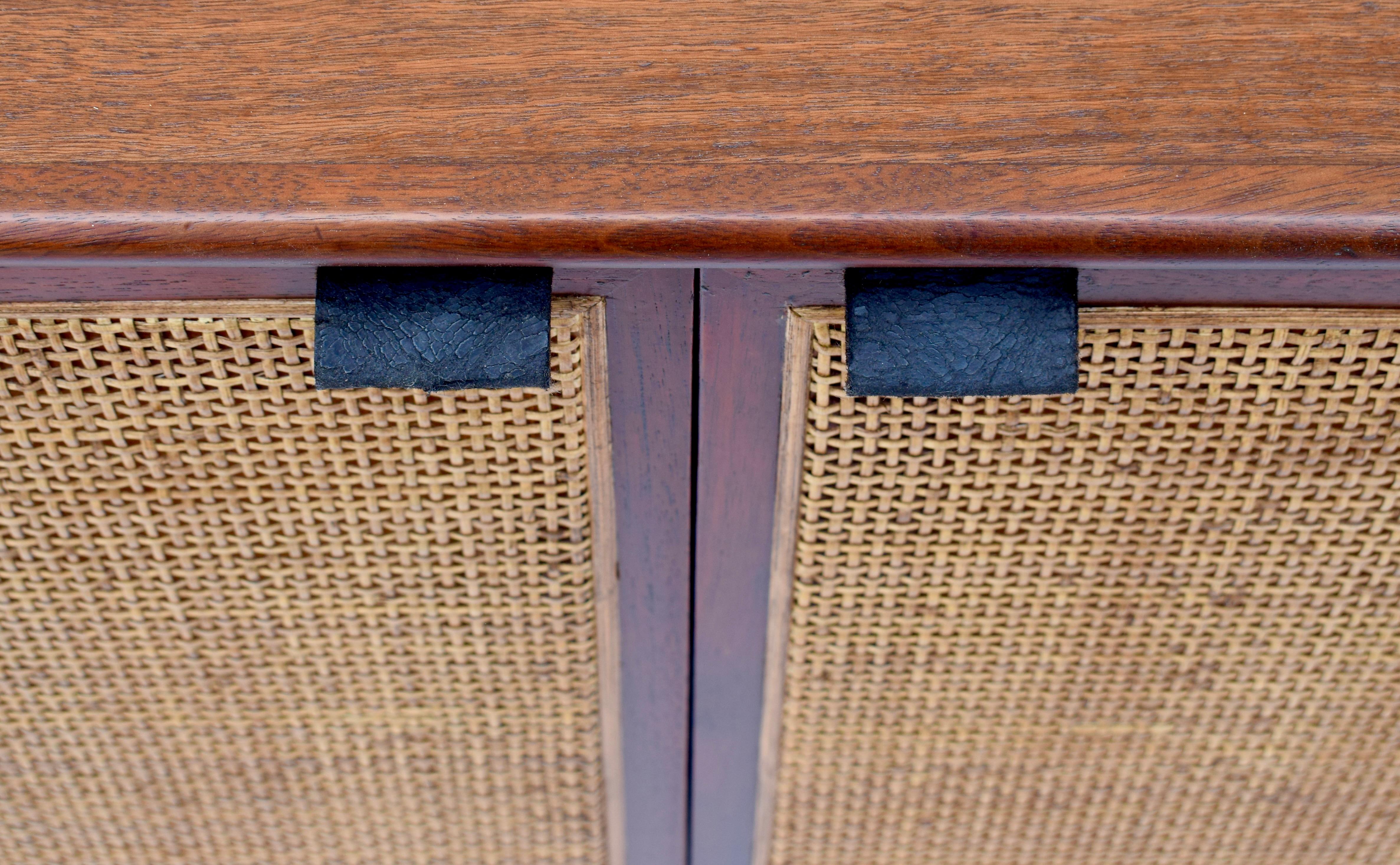 1950's Florence Knoll Caned Walnut Credenza With Leather Pulls 10