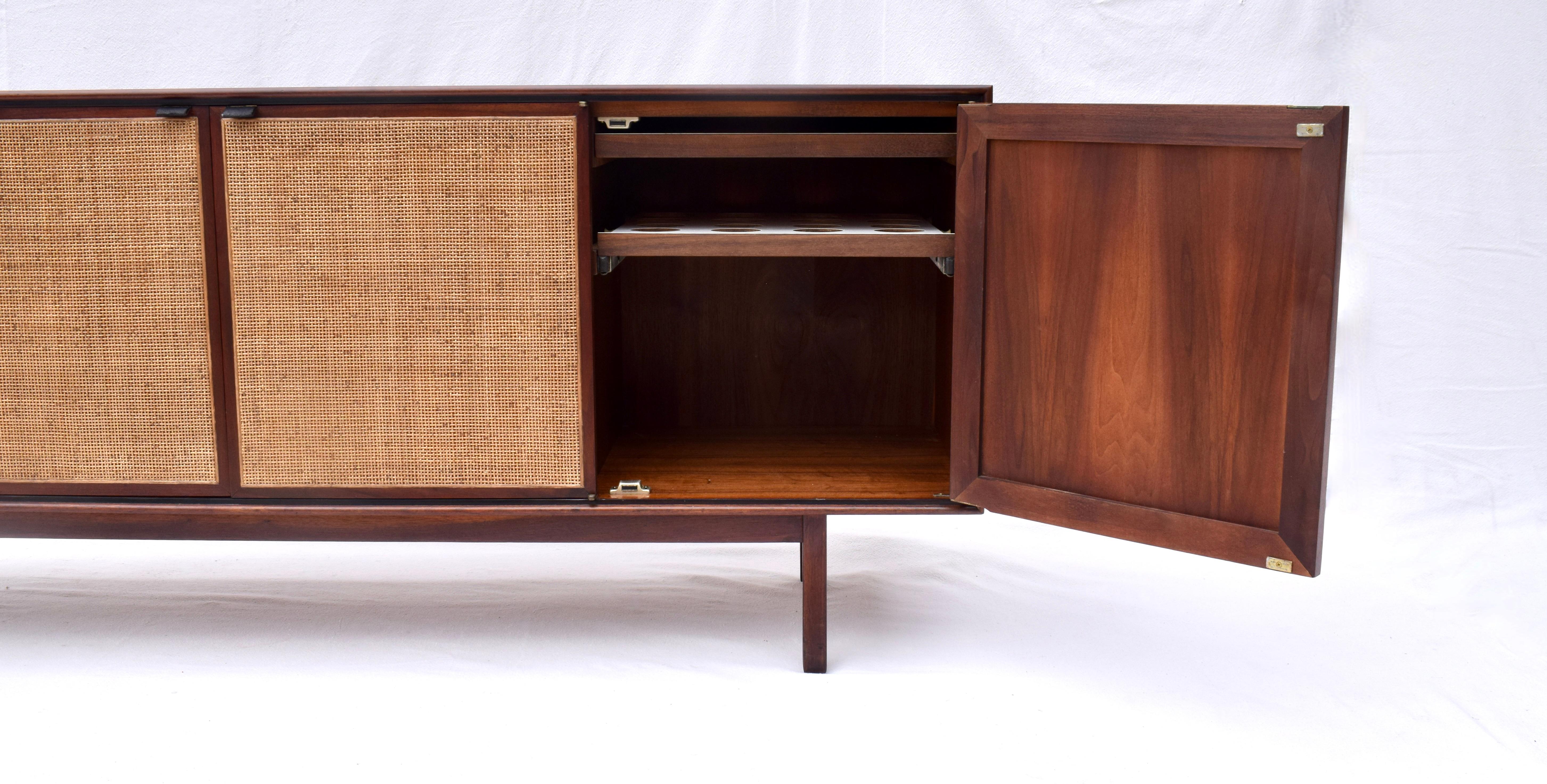 1950's Florence Knoll Caned Walnut Credenza With Leather Pulls 3