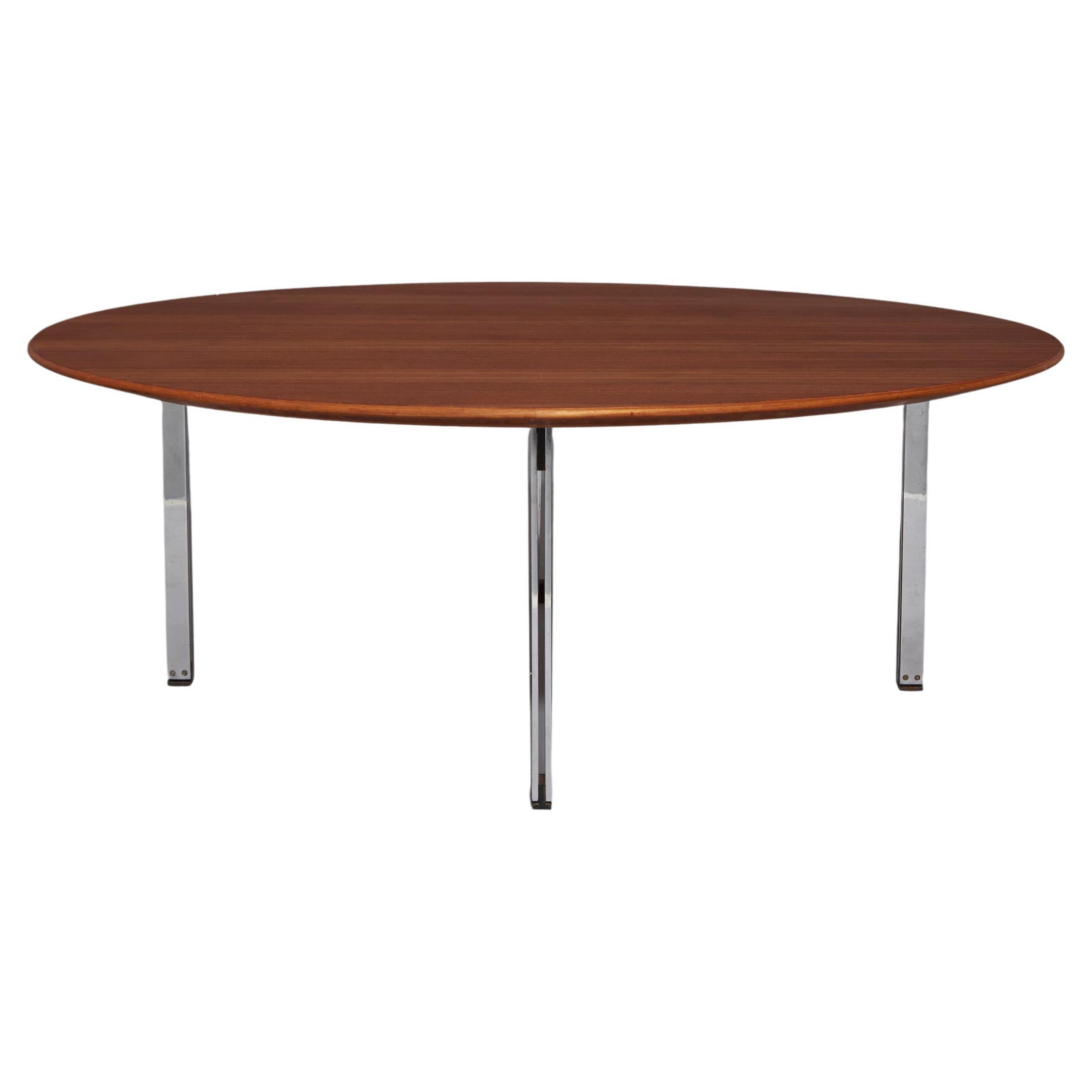 1950s Florence Knoll Coffee Table in Walnut and Chrome Steel