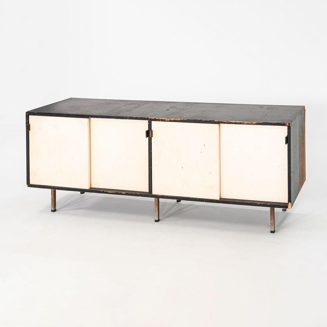 Modern 1950s Florence Knoll Credenza in Black with Original Leather Pulls Model 541 For Sale