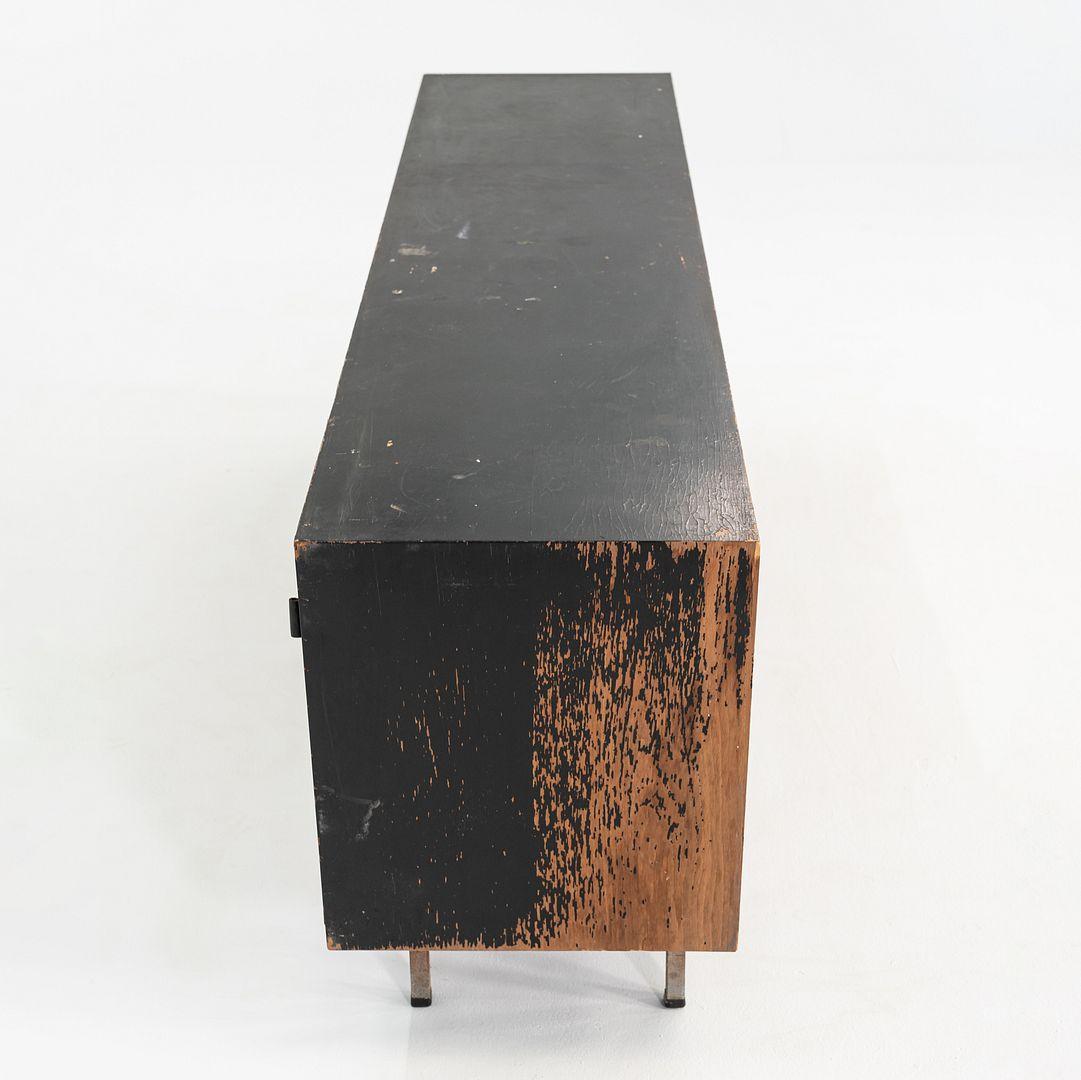 Steel 1950s Florence Knoll Credenza in Black with Original Leather Pulls Model 541 For Sale