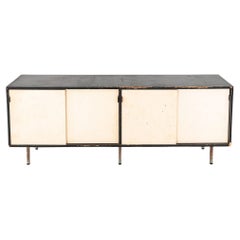 1950s Crédence Florence Knoll en noir avec poignées en cuir d'origine Modèle 541