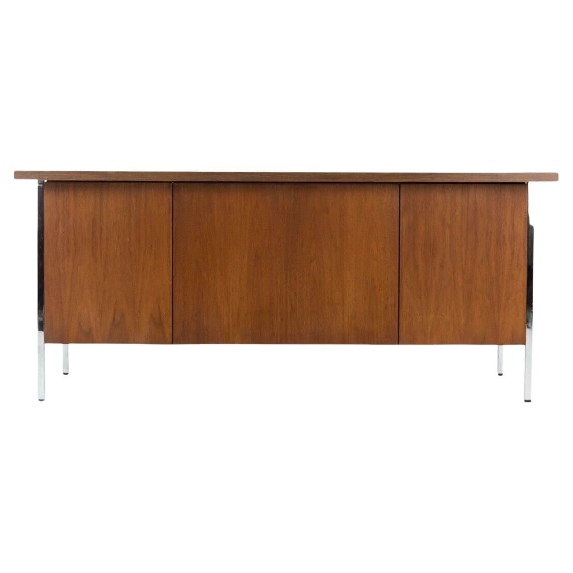 1950s Florence Knoll Double Pedestal Walnut Chrome and Laminate Executive Desk For Sale