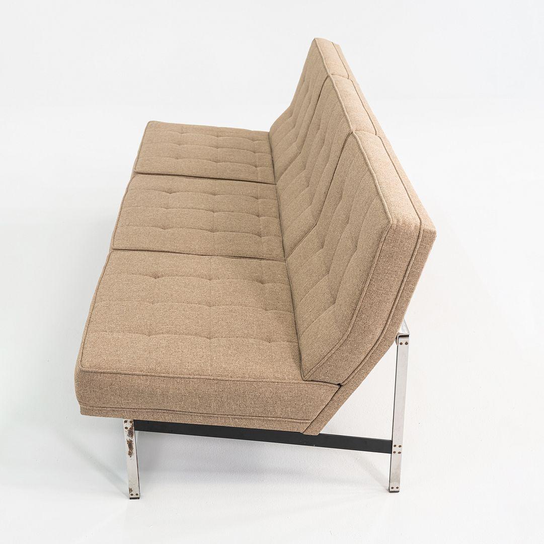 1950s Florence Knoll Parallel Bar Three Seat Sofa with Updated Oatmeal Hopsack For Sale 4
