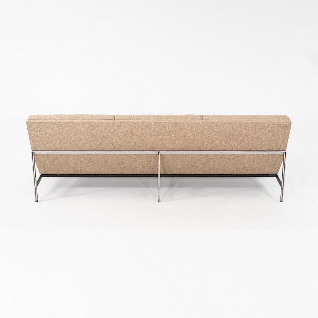 American 1950s Florence Knoll Parallel Bar Three Seat Sofa with Updated Oatmeal Hopsack For Sale